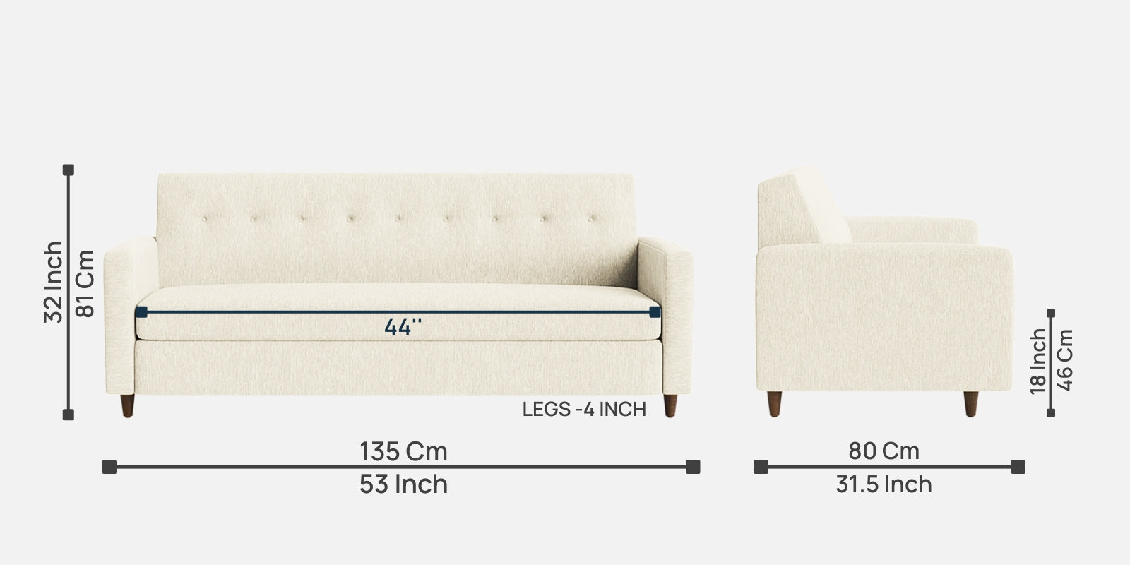 Timon Fabric 2 Seater Sofa In Ivory Cream Colour - Febonic Living