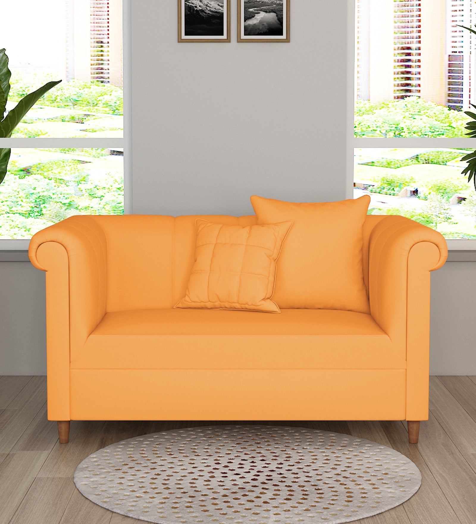 Rubi Velvet 2 Seater Sofa In Tangerine orange Colour - Febonic Living