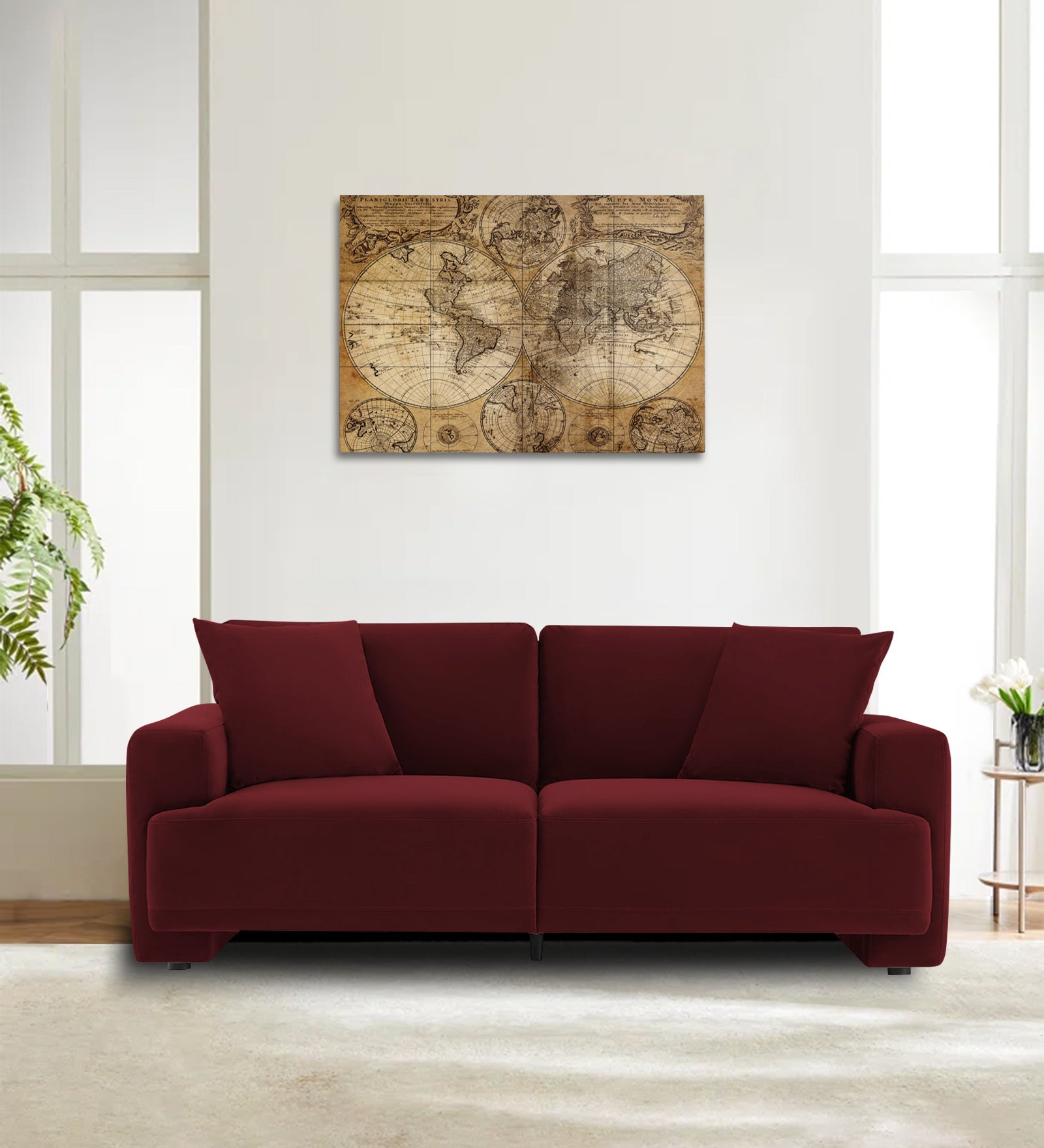Kosta Velvet 2 Seater Sofa in Blood Maroon Colour