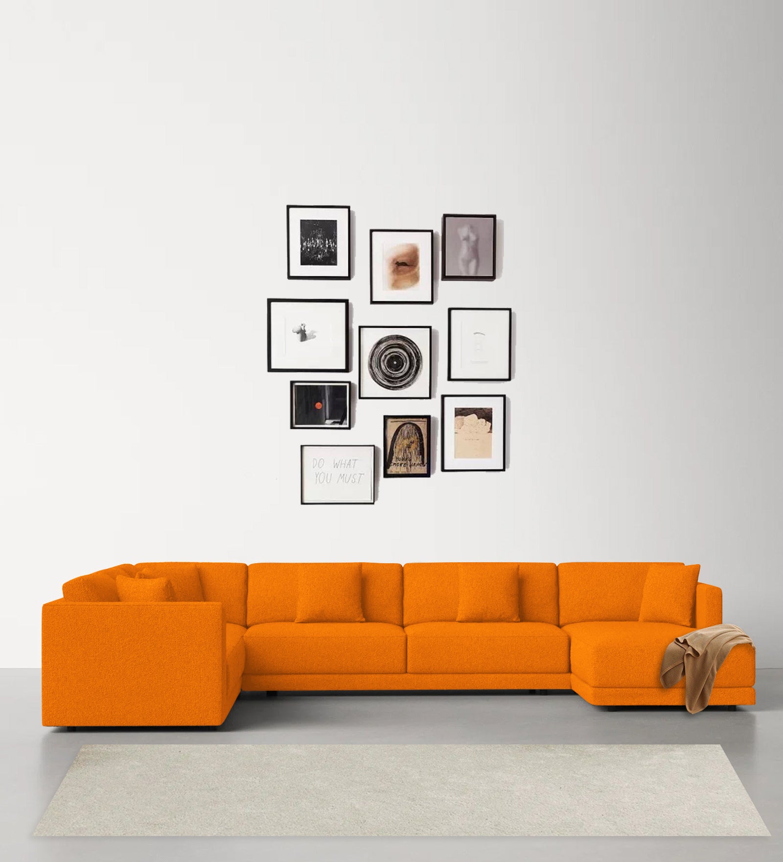 Carlin Fabric LHS 8 Seater Sectional Sofa In Vivid Orange Colour - Febonic Living