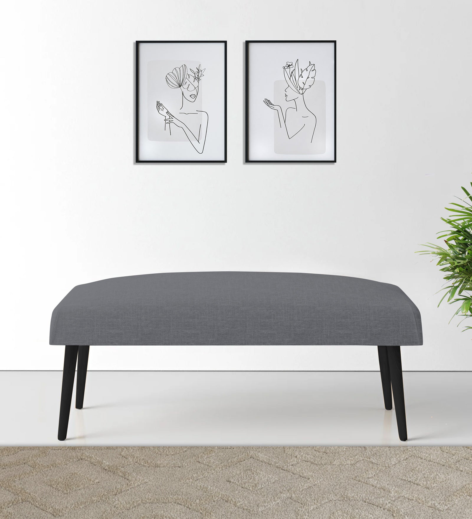 Adon Velvet Bench In Pubble Grey Colour - Febonic Living