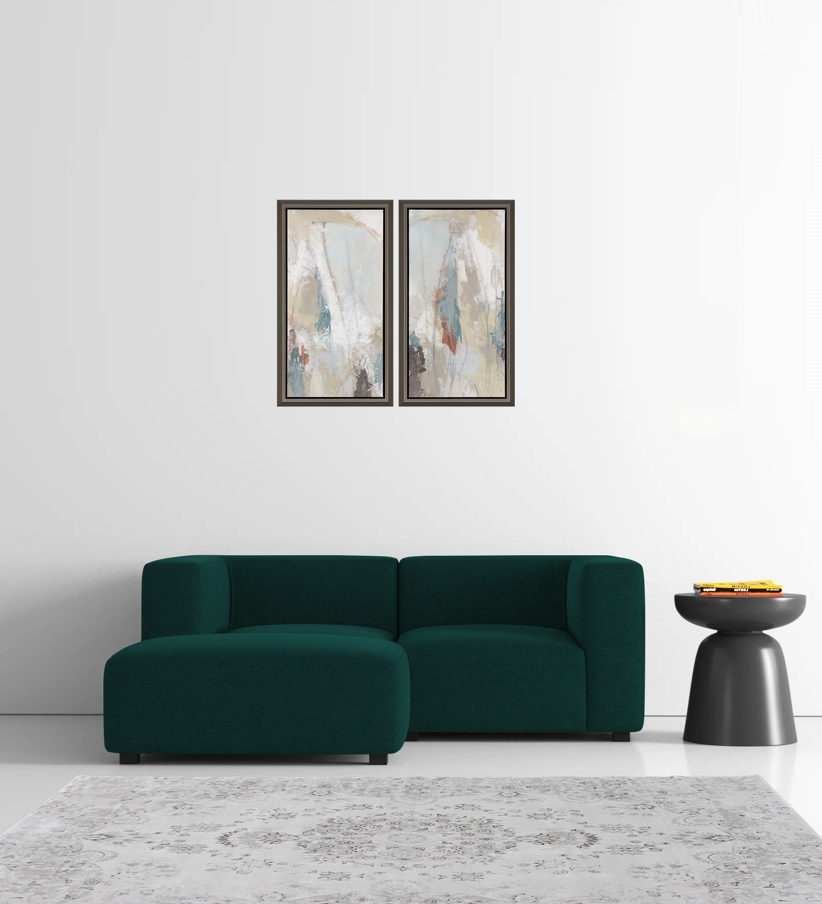 Dora Velvet RHS Sectional Sofa (2+Ottoman) In Forest Green Colour