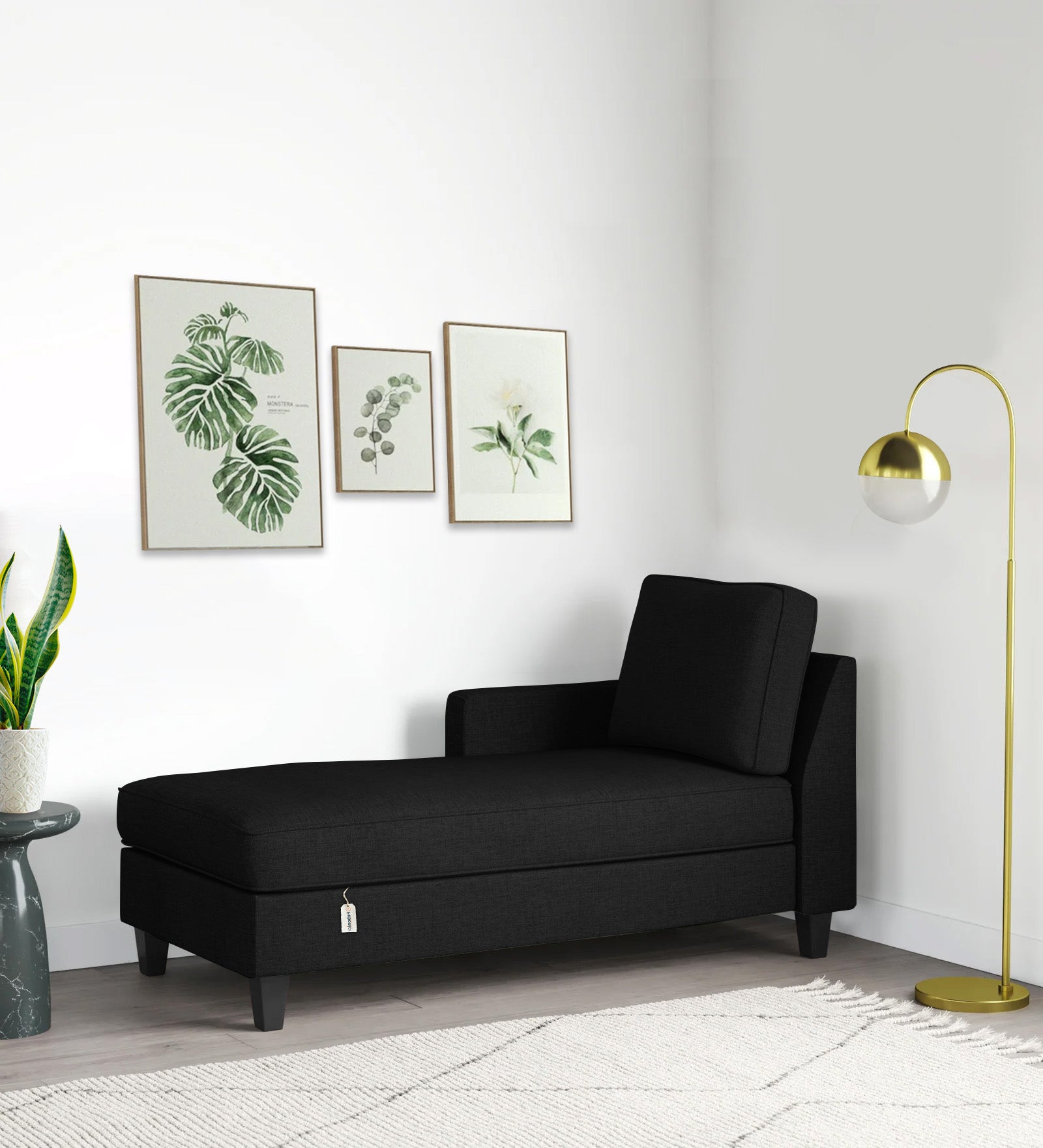 Royee Fabric LHS Chaise Lounger In Zed Black Colour With Storage - Febonic Living