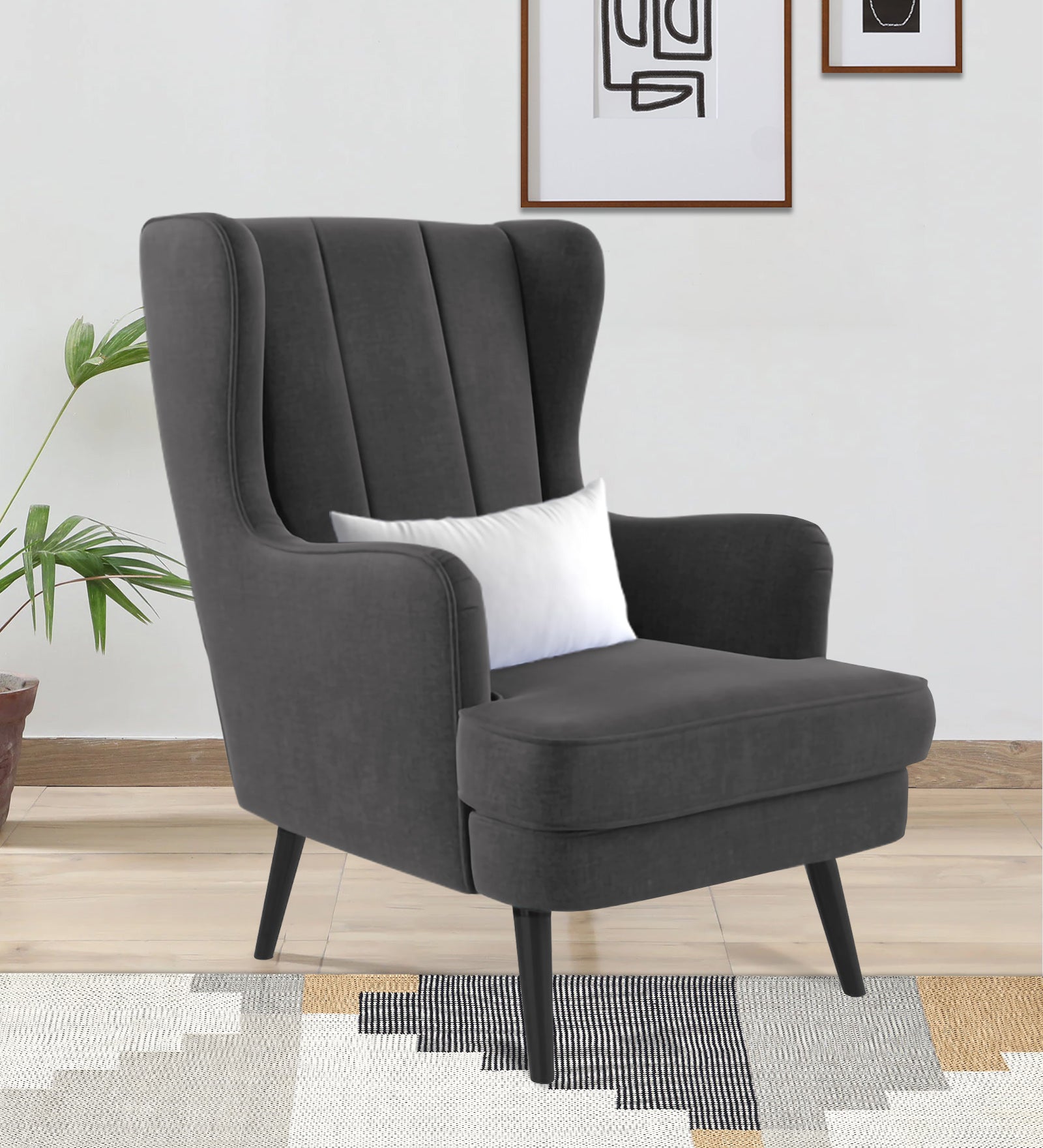 Niya Velvet Wing Chair In Davy Grey Colour - Febonic Living
