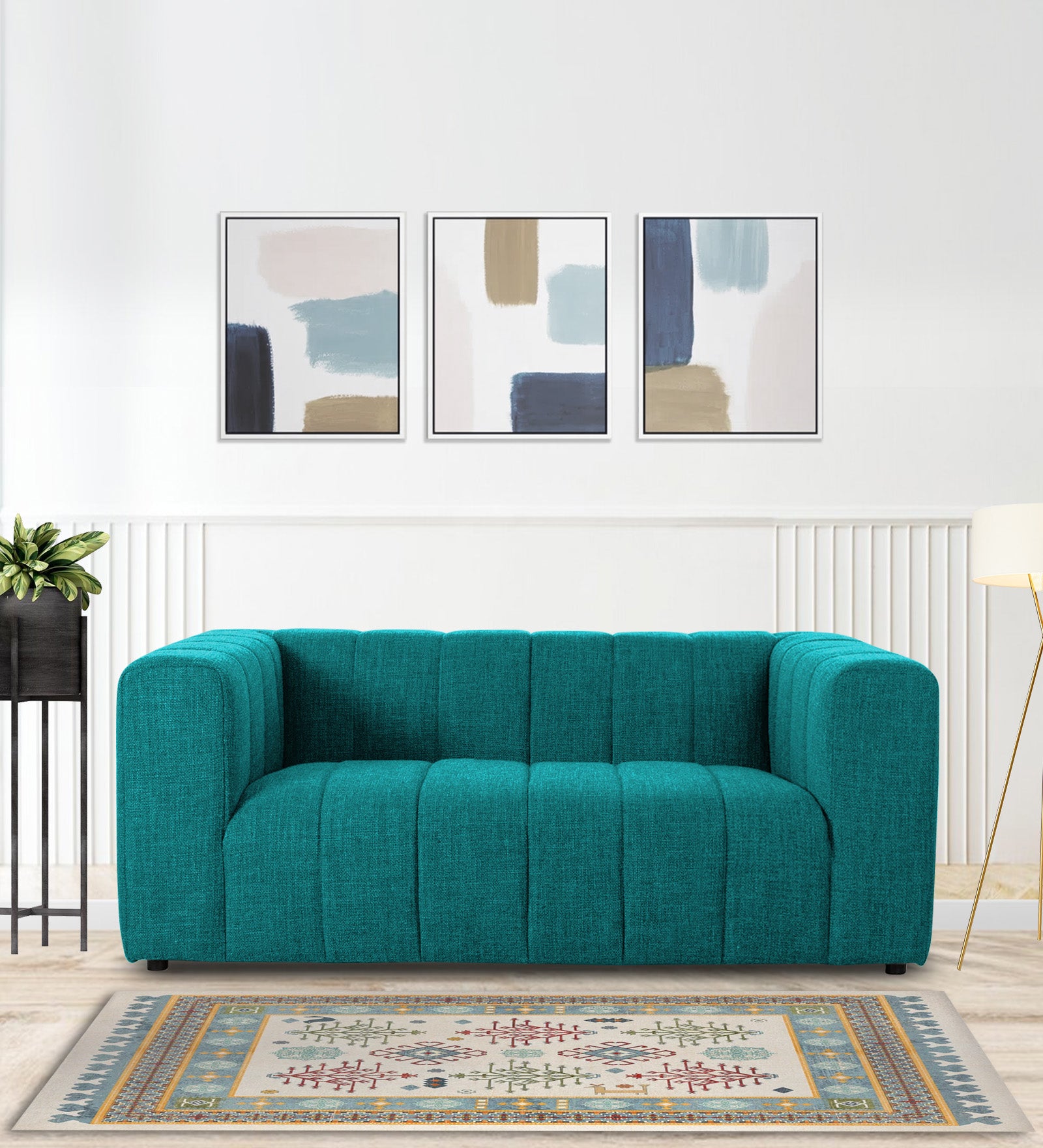 Lara Fabric 2 Seater Sofa in Sea Green Colour