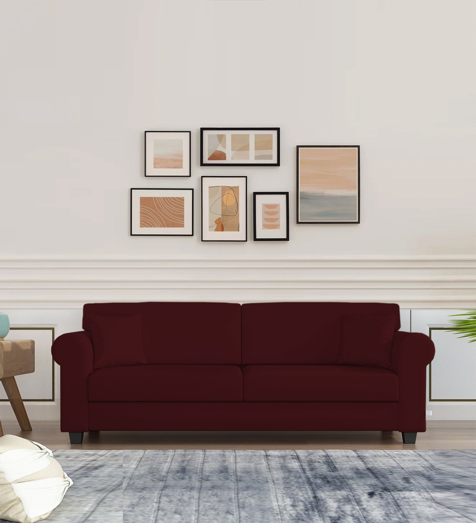 Numonk Velvet 3 Seater Sofa In Dark Maroon Colour - Febonic Living