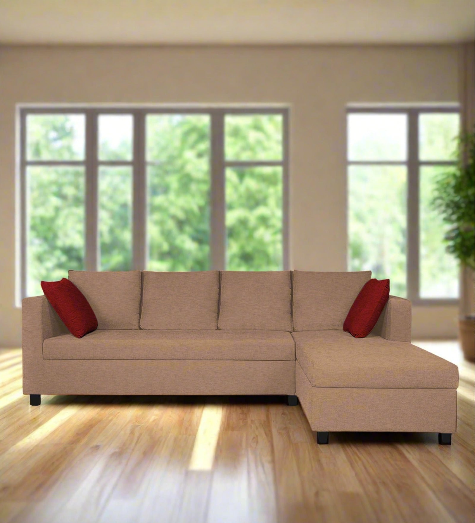 Nebula Fabric LHS Sectional Sofa (3+Lounger) In Cosmic Beige Colour - Febonic Living