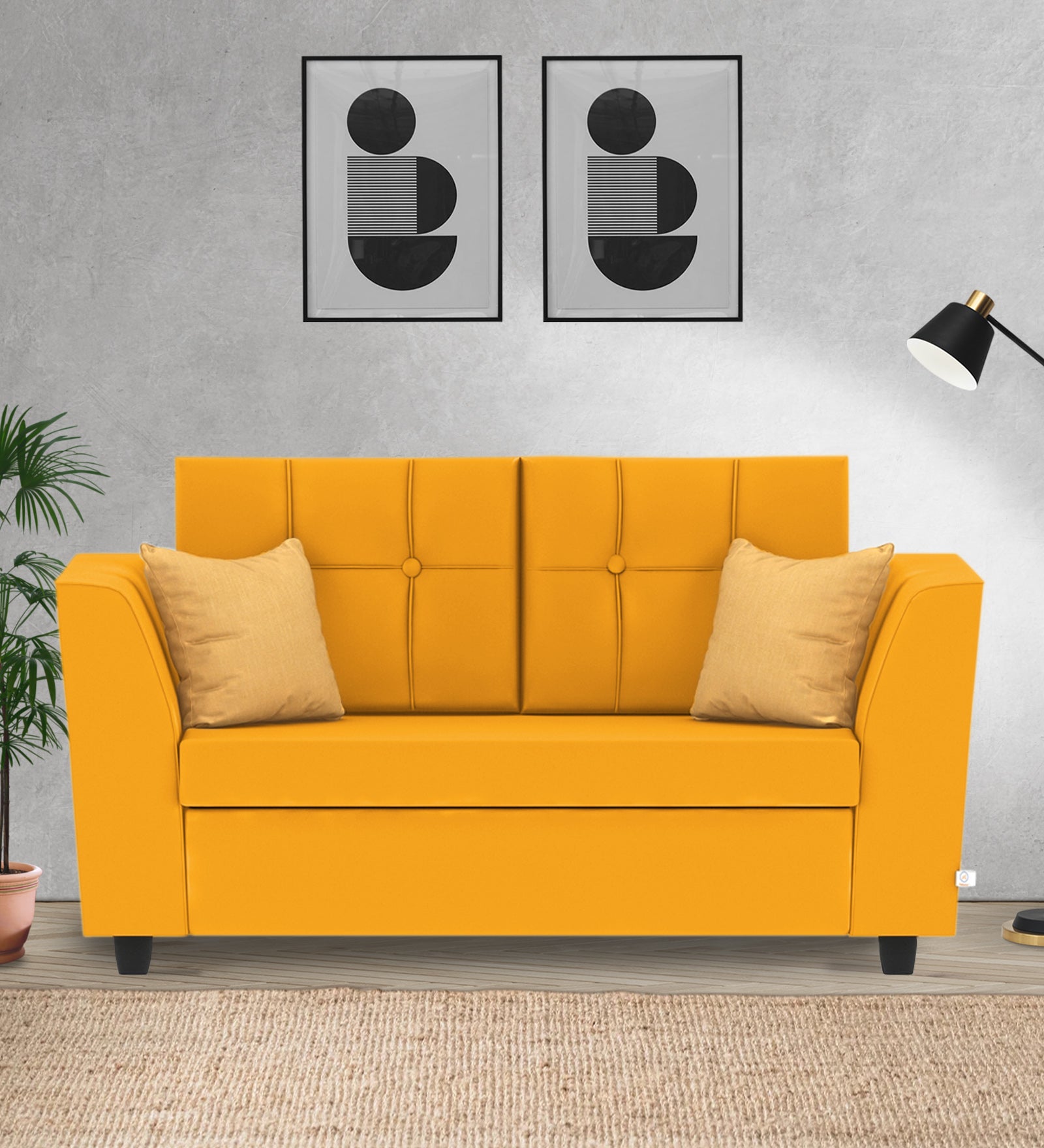 Nestin Velvet 2 Seater Sofa In Safforn Yellow Colour - Febonic Living