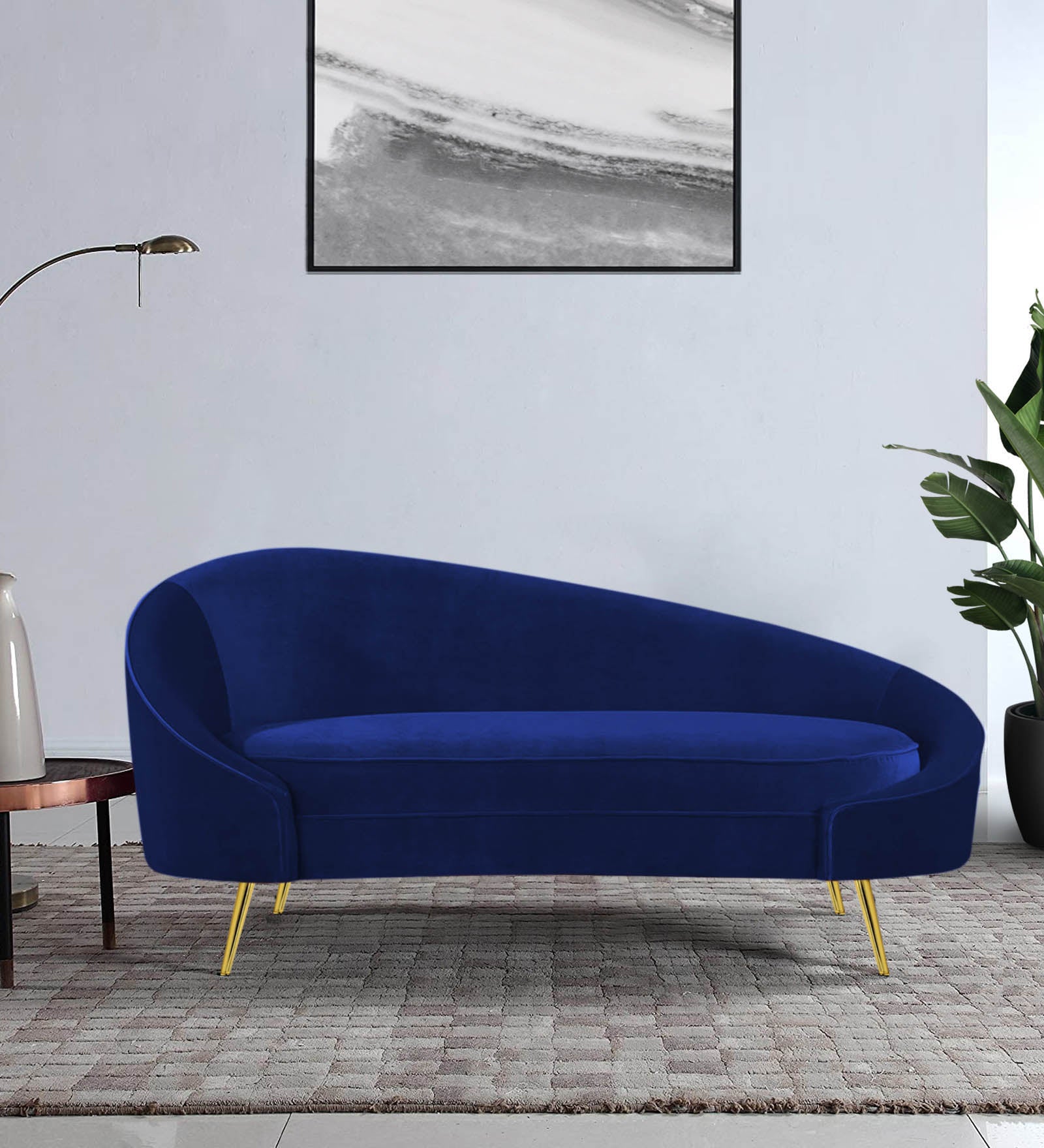 Cely Velvet RHS Chaise Lounger In Imperial Blue Colour - Febonic Living