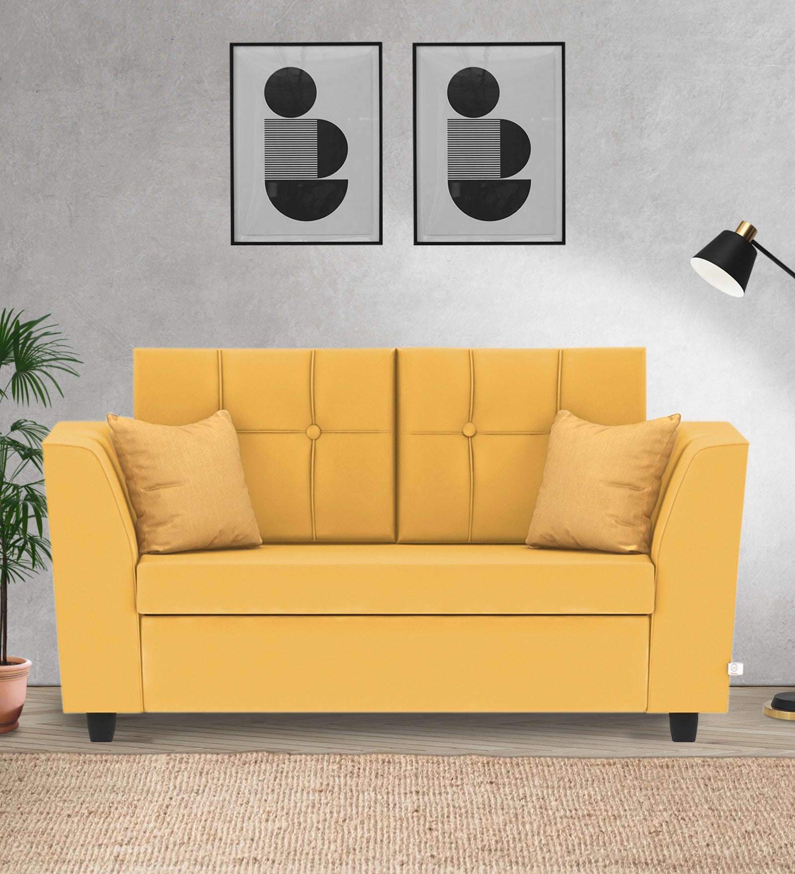 Nestin Velvet 2 Seater Sofa In Turmeric Yellow Colour - Febonic Living