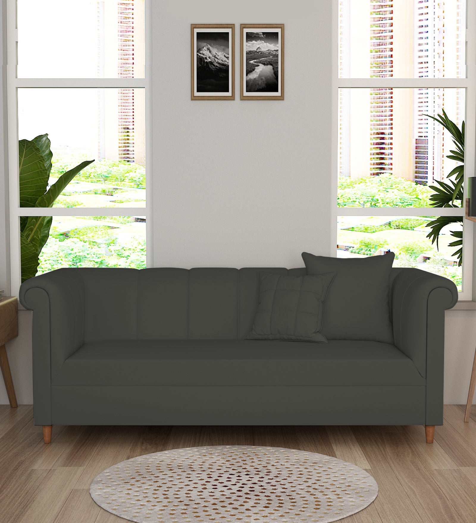Rubi Velvet 3 Seater Sofa In Hory Grey Colour - Febonic Living