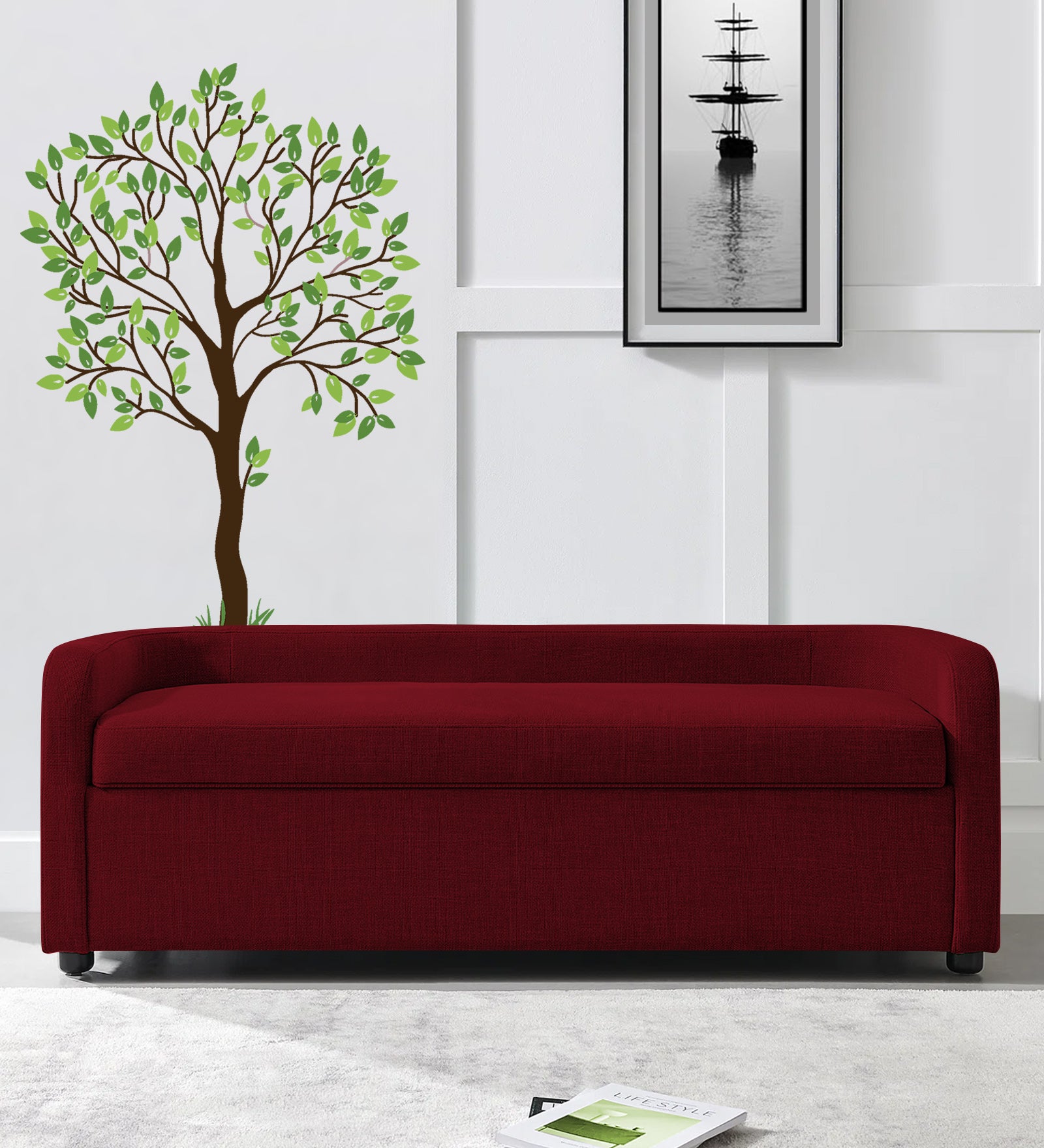 Cooper Fabric Storage Bench In Ruby Red Colour - Febonic Living