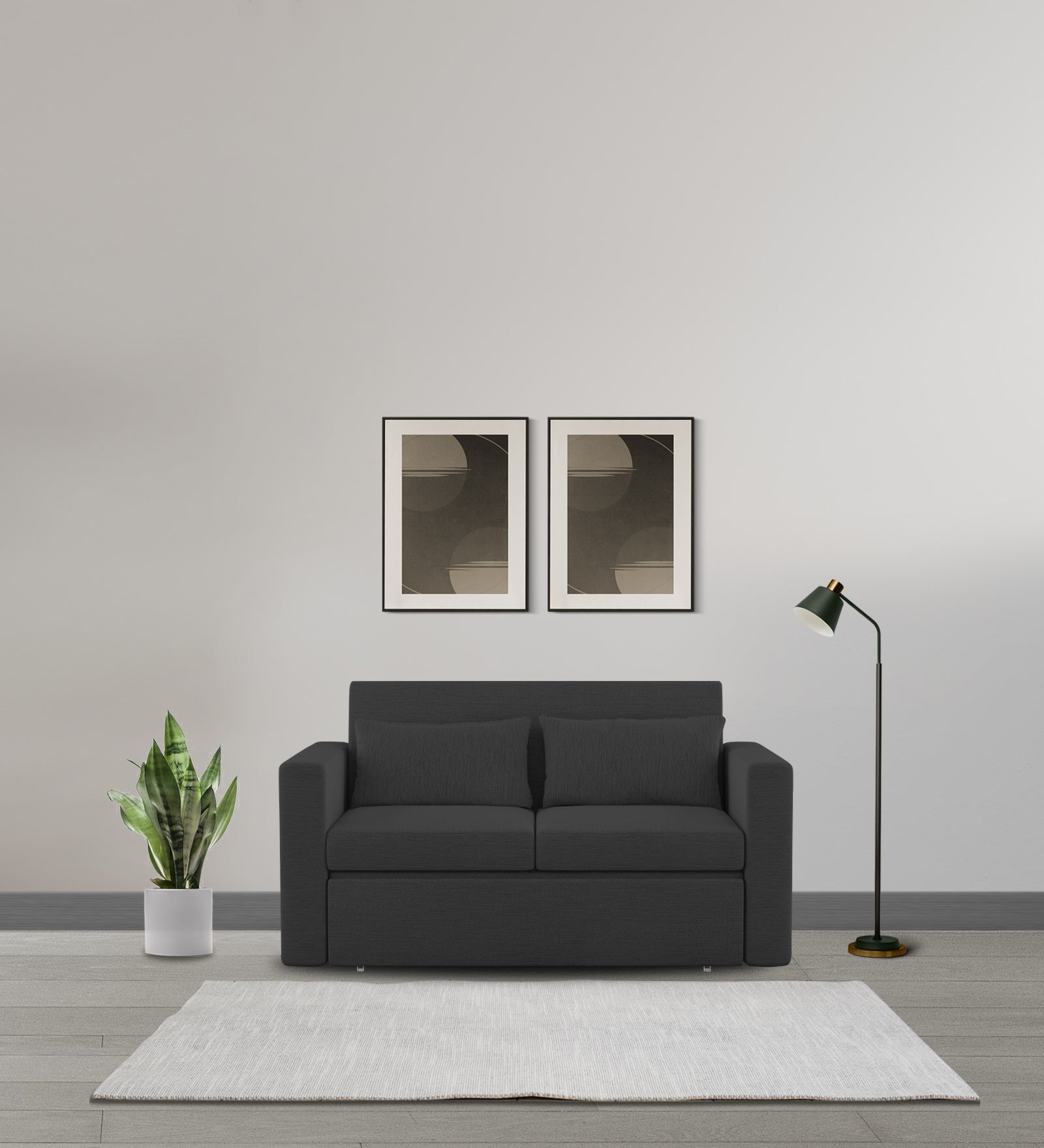 River Fabric 2 Seater Pull Out Sofa Cum Bed In Charcoal Grey Colour - Febonic Living