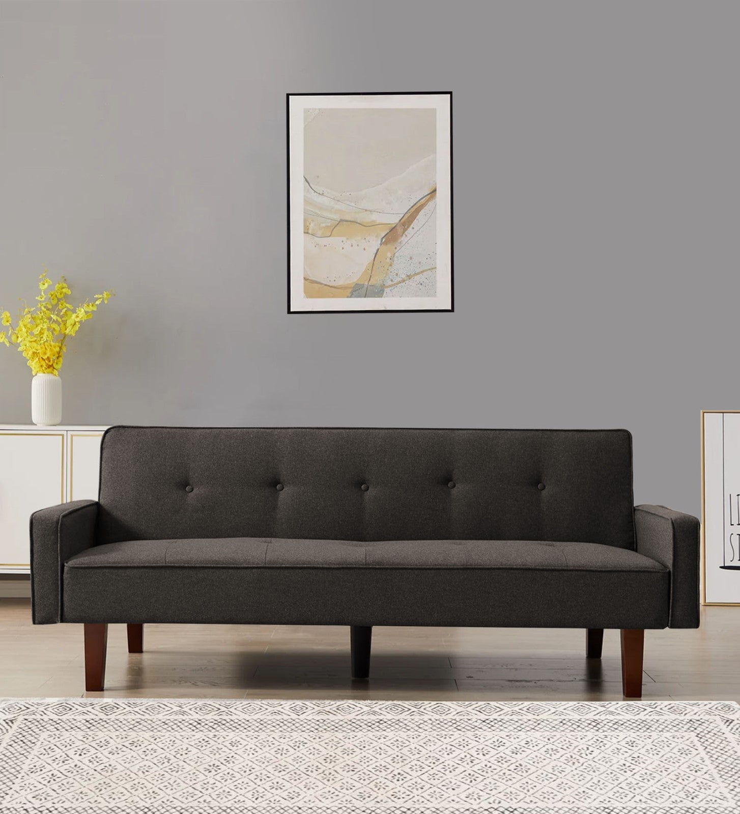 Nebia Fabric 3 Seater Convertible Sofa Cum Bed In Dark Brown Colour - Febonic Living