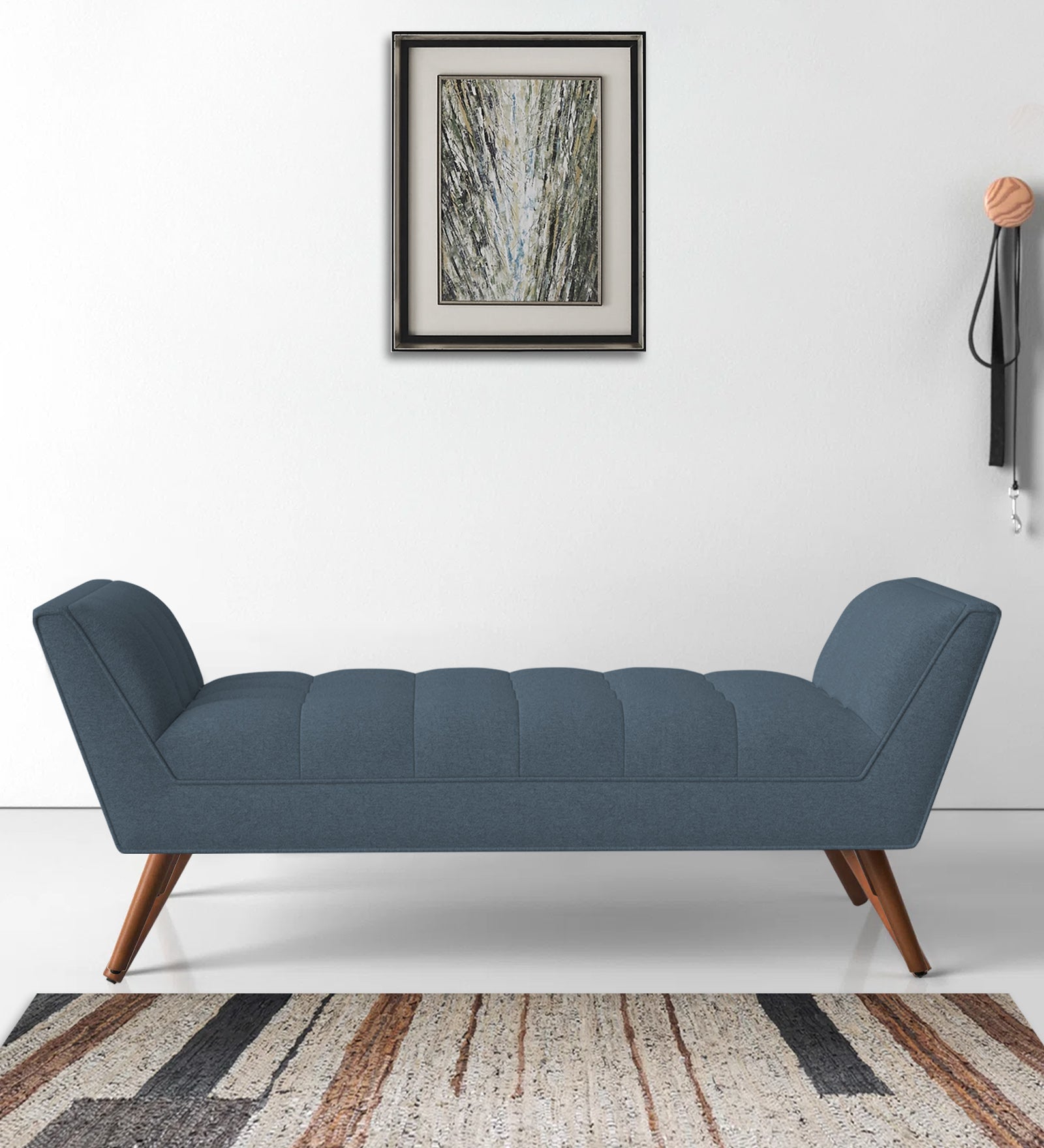 Cartes Velvet Bench In Oxford Blue Colour - Febonic Living