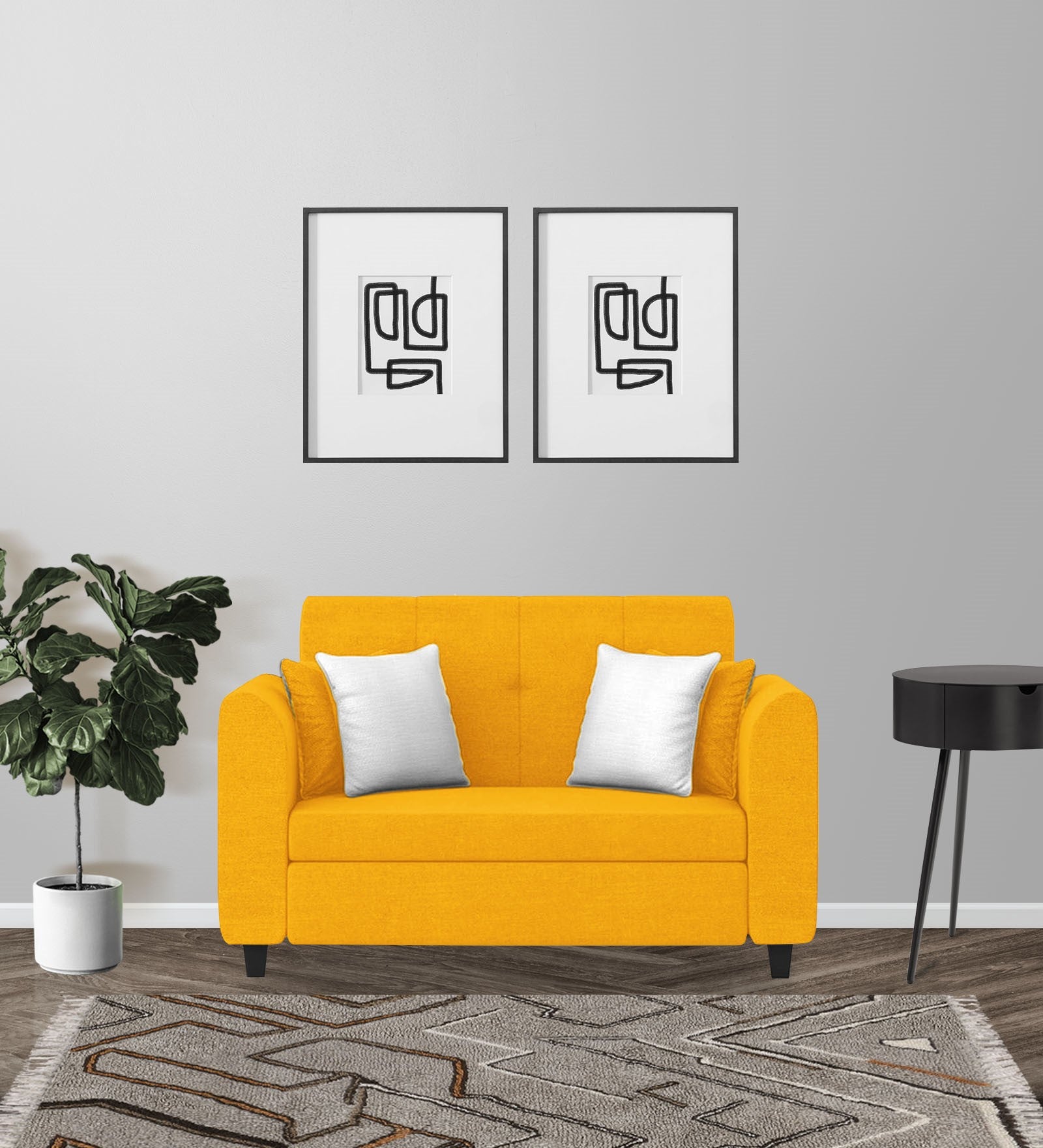 Denmark Fabric 2 Seater Sofa In Bold Yellow Colour - Febonic Living