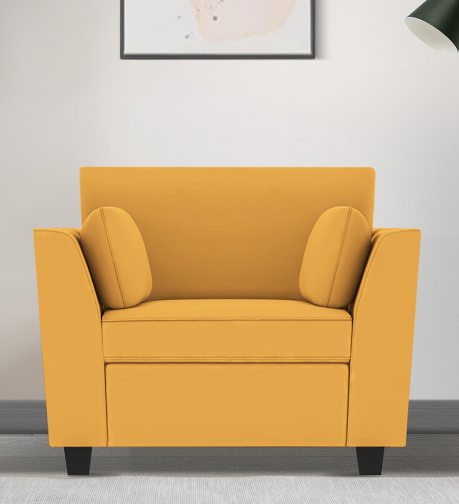 Bristo Velvet 1 Seater Sofa In Turmeric Yellow Colour With Storage - Febonic Living