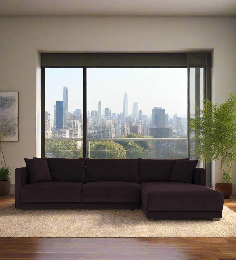 Northern Fabric LHS Sectional Sofa (3+Lounger) In Cara Brown Colour - Febonic Living