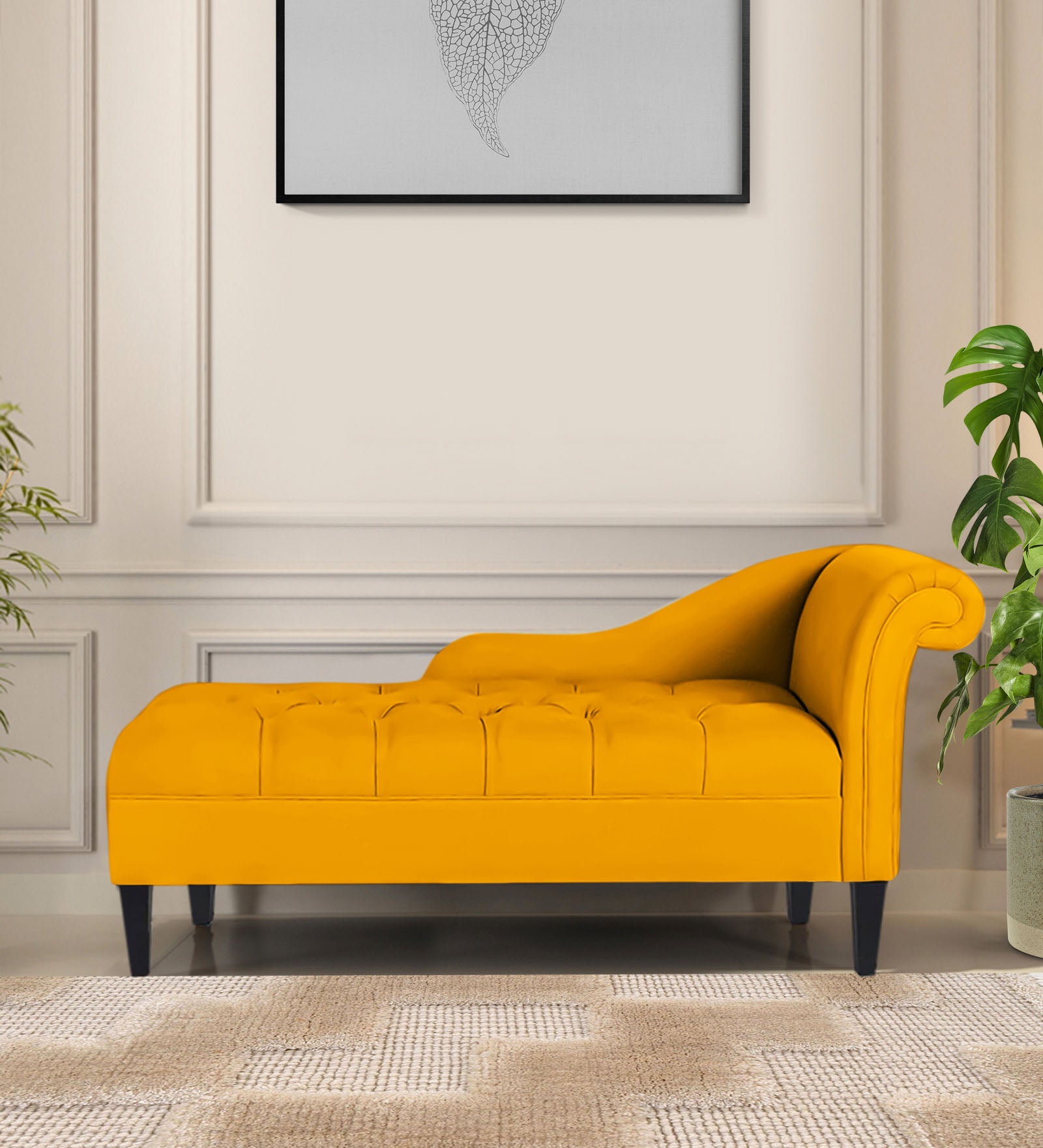 Adria Fabric LHS Chaise Lounger In Bold Yellow Colour - Febonic Living