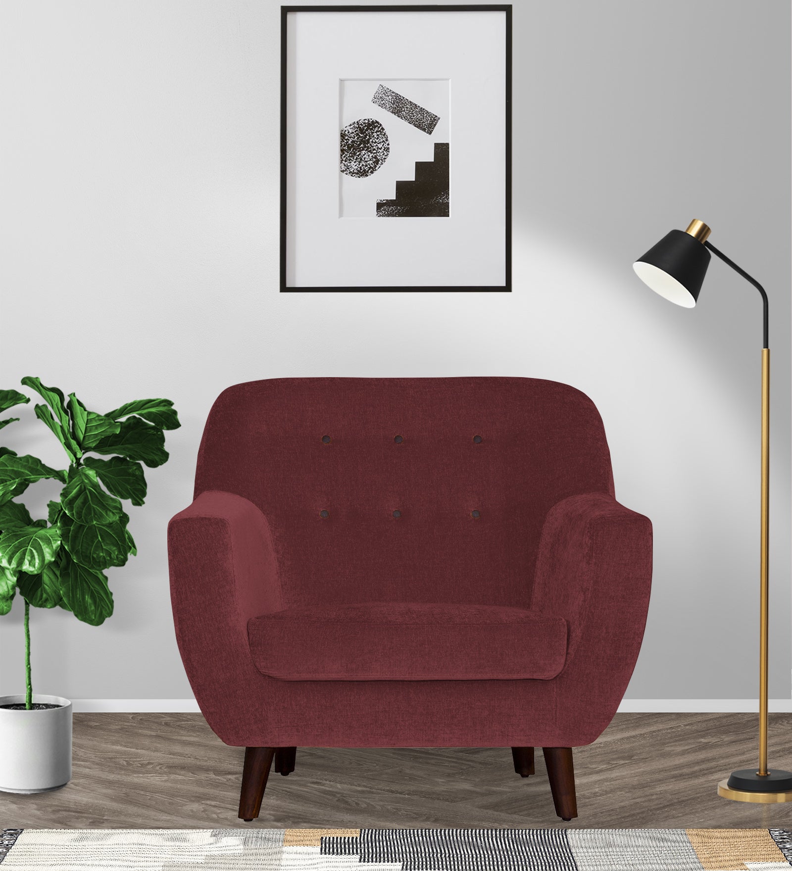 German Fabric 1 Seater Sofa In Blaze Red Colour - Febonic Living