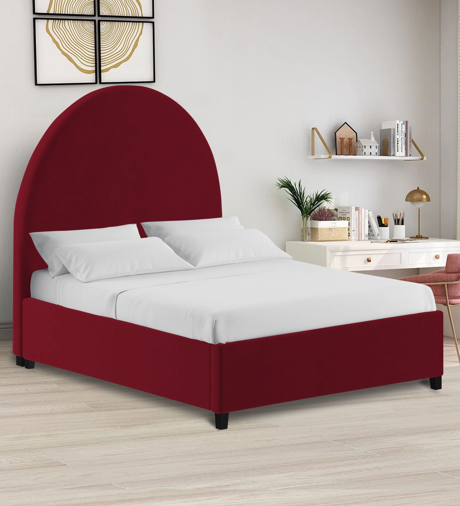 Maro Velvet King Size Bed In Dark Maroon Colour - Febonic Living