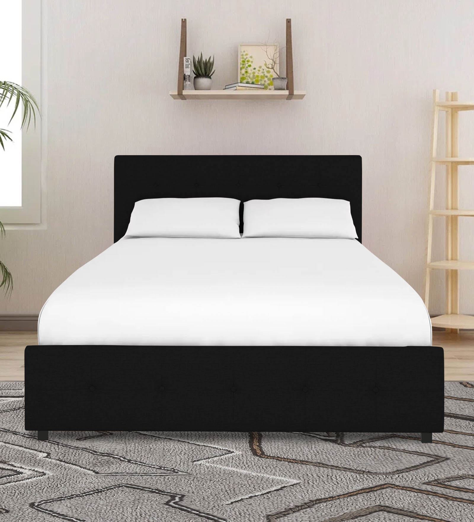 Lido Fabric Queen Size Bed In Zed Black Colour With Drawer Storage - Febonic Living