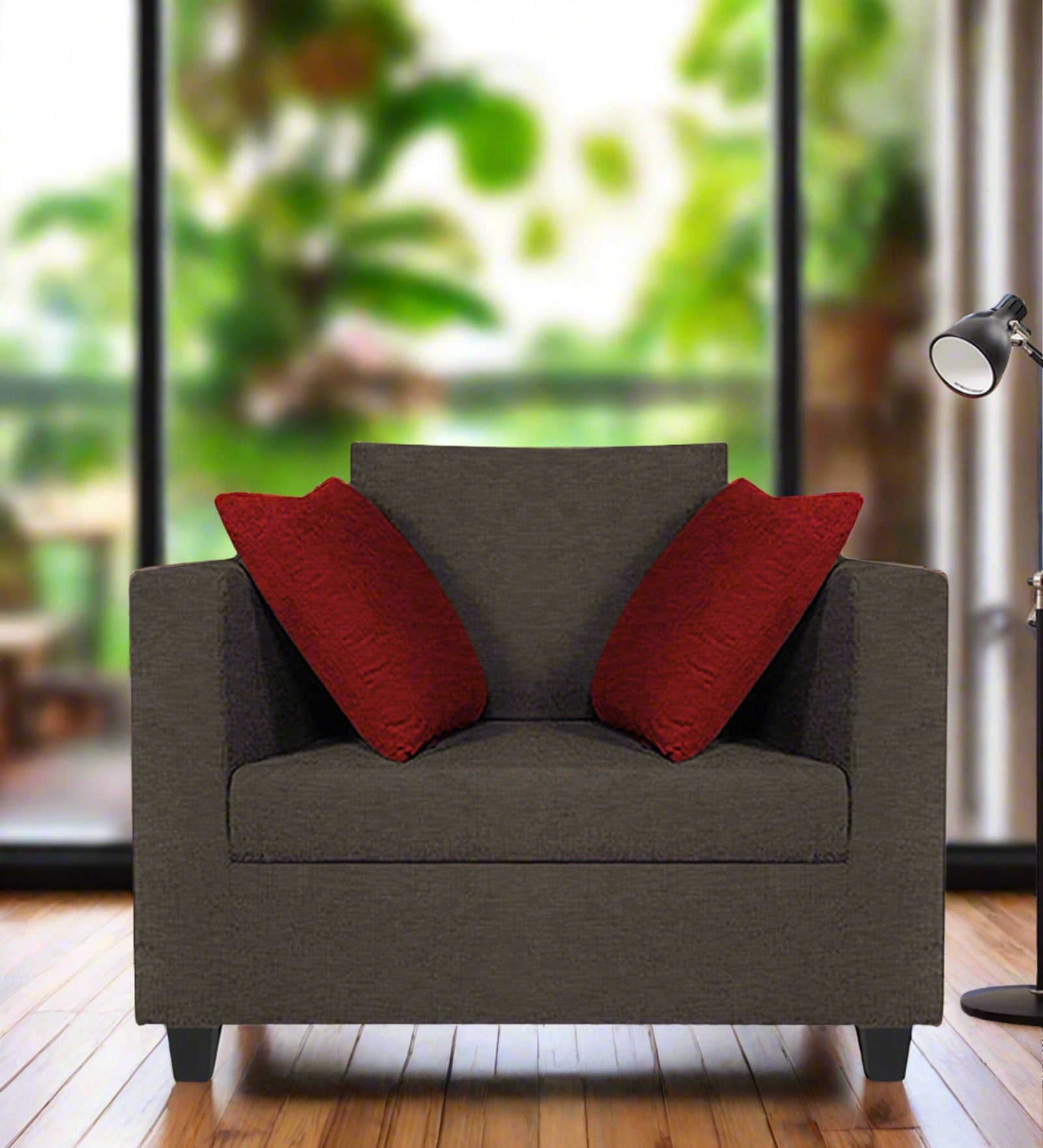 Nuska Fabric 1 Seater Sofa In Caspa Brown Colour - Febonic Living