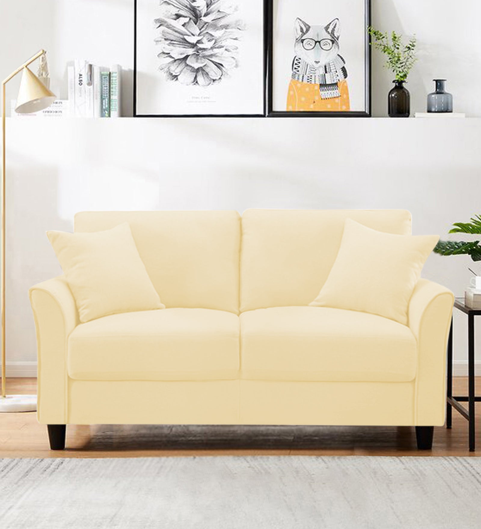 Daroo Velvet 2 Seater Sofa In Sandy Beige Colour - Febonic Living