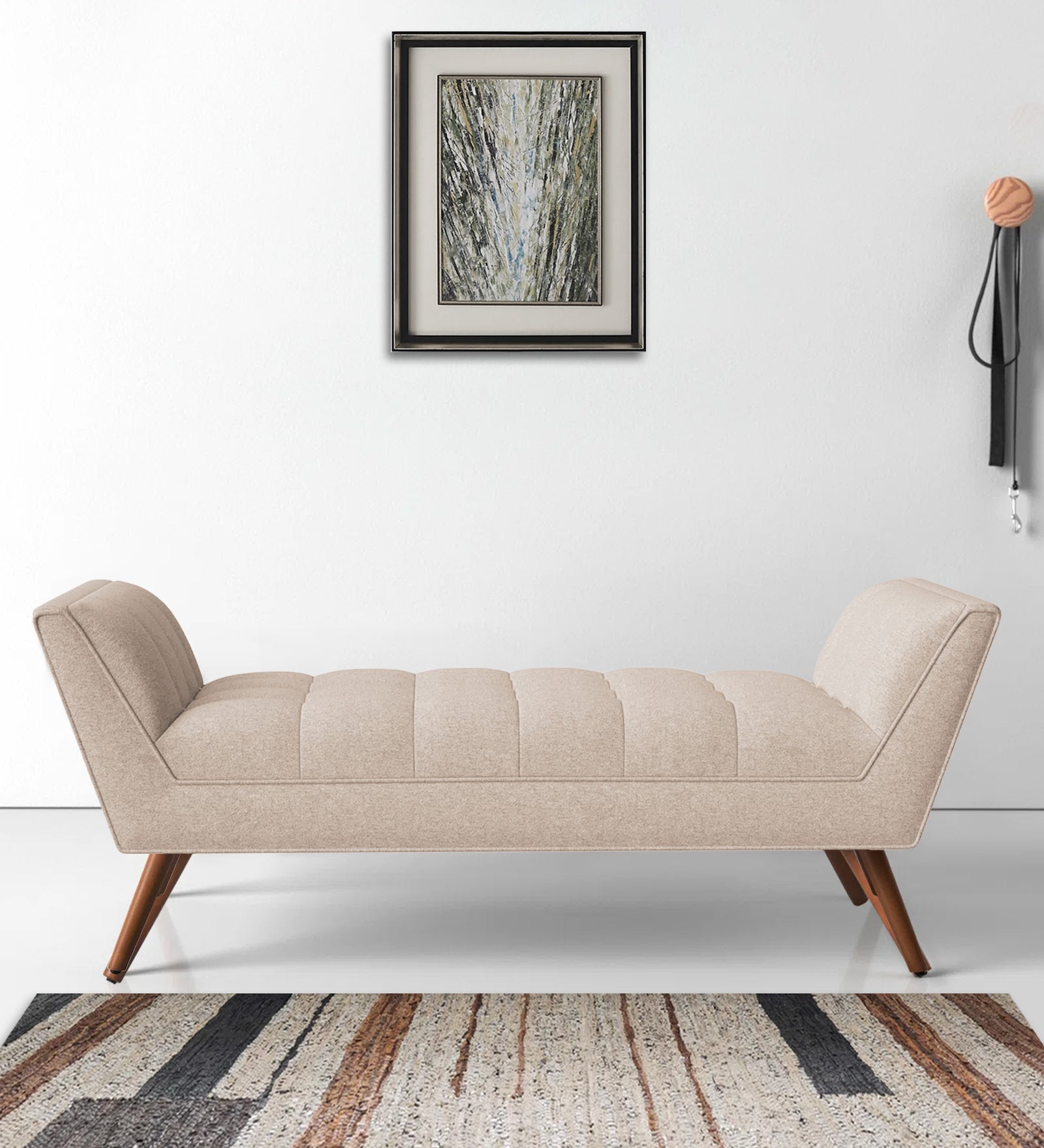 Cartes Velvet Bench In Camel Beige Colour