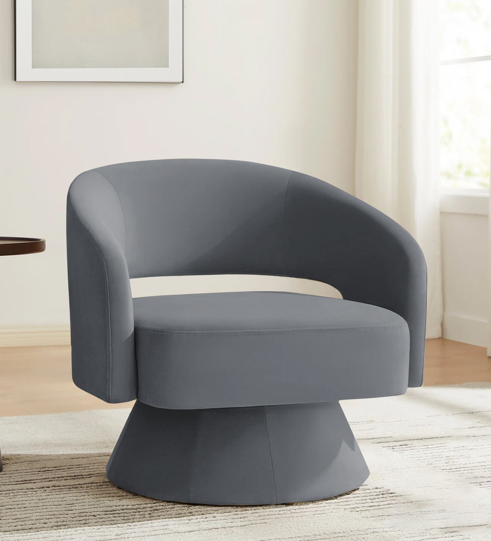 Pendra Velvet Swivel Chair In Pubble Grey Colour - Febonic Living