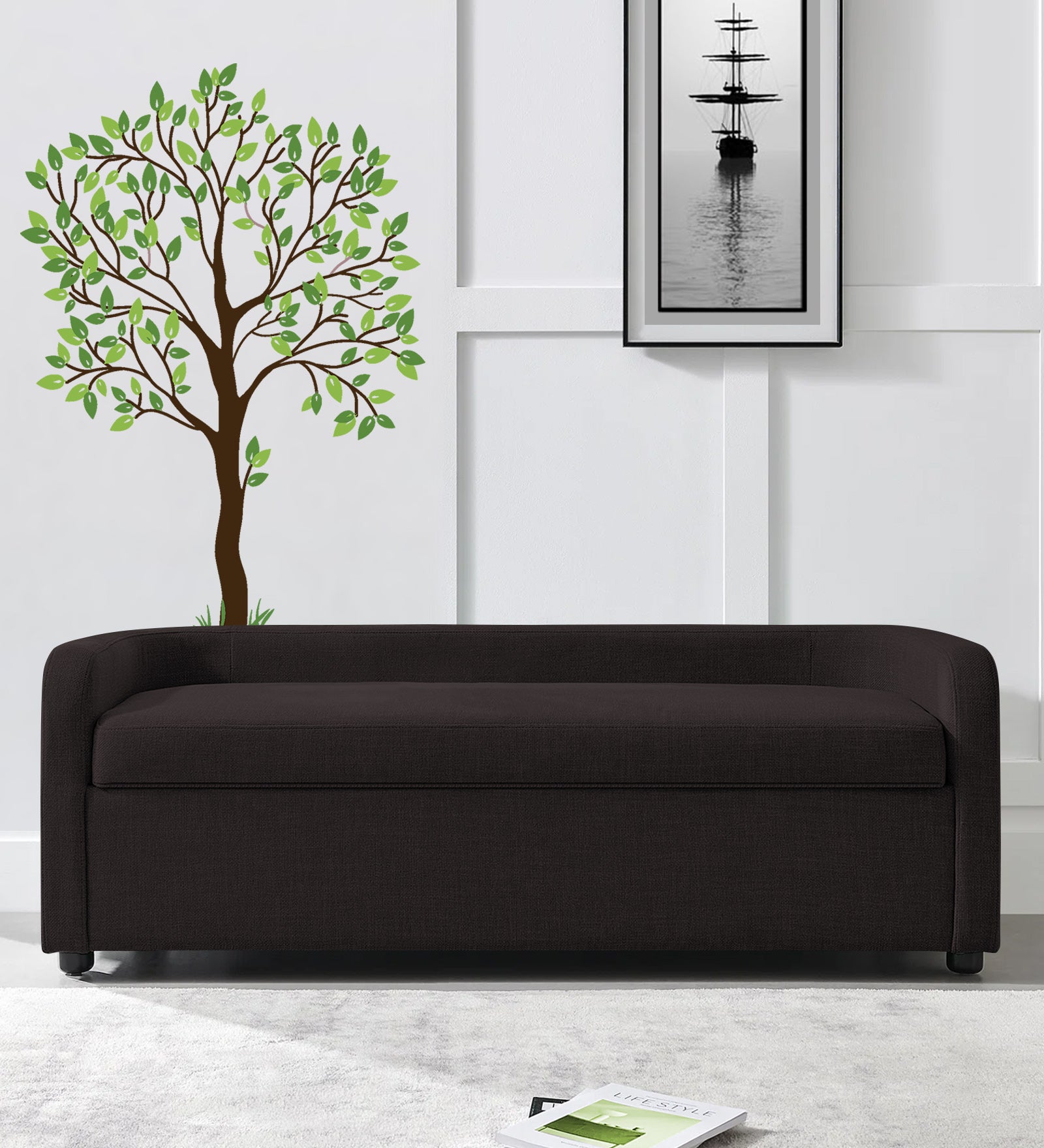 Cooper Fabric Storage Bench In Cara Brown Colour - Febonic Living