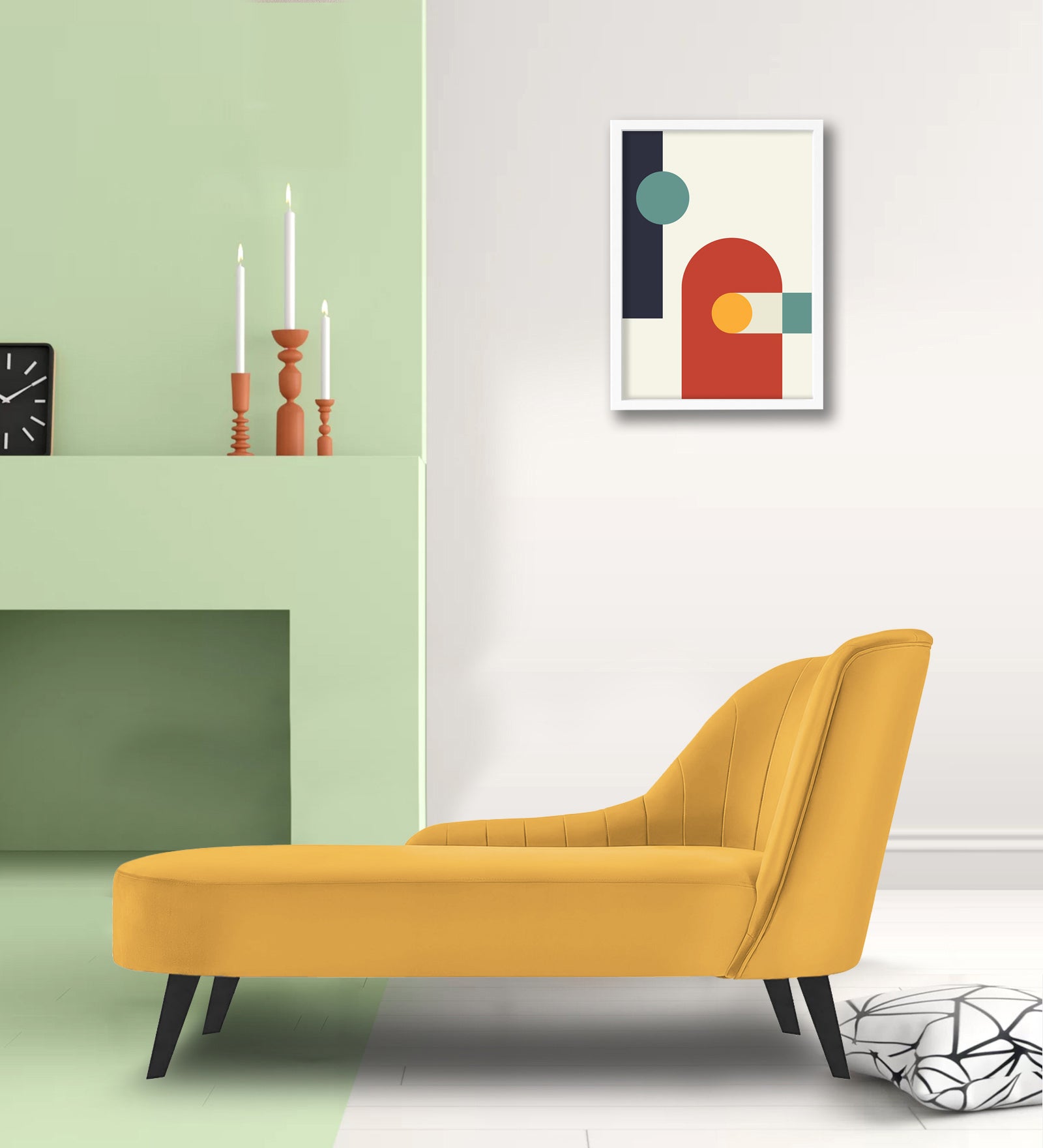 Flora Velvet LHS Chaise Lounger In Turmeric Yellow Colour - Febonic Living