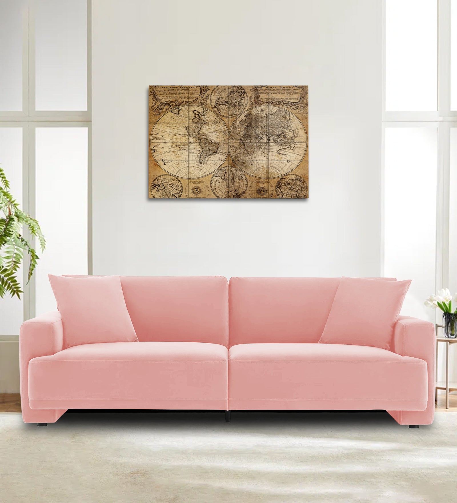 Kosta Velvet Seater Sofa In Millennial Pink Colour