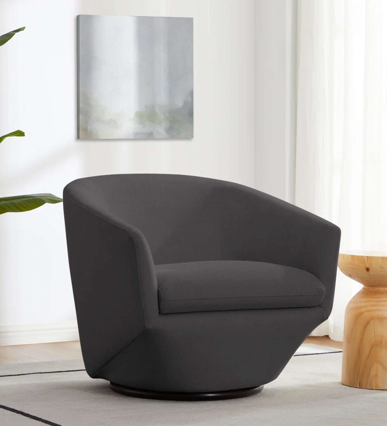 Haddie Velvet Swivel Chair In Davy Grey Colour - Febonic Living