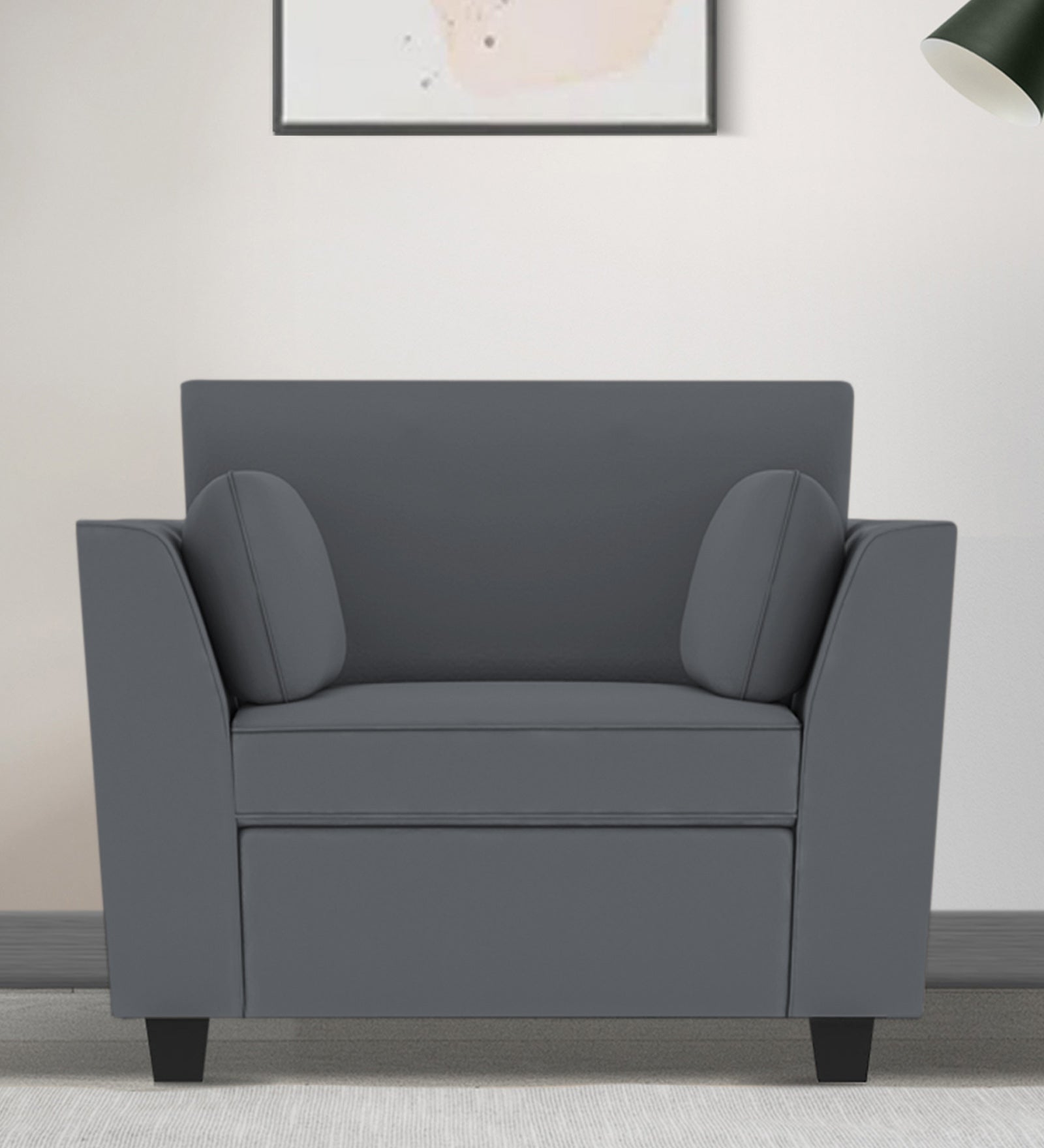 Bristo Velvet 1 Seater Sofa in Pubble Grey Colour With Storage