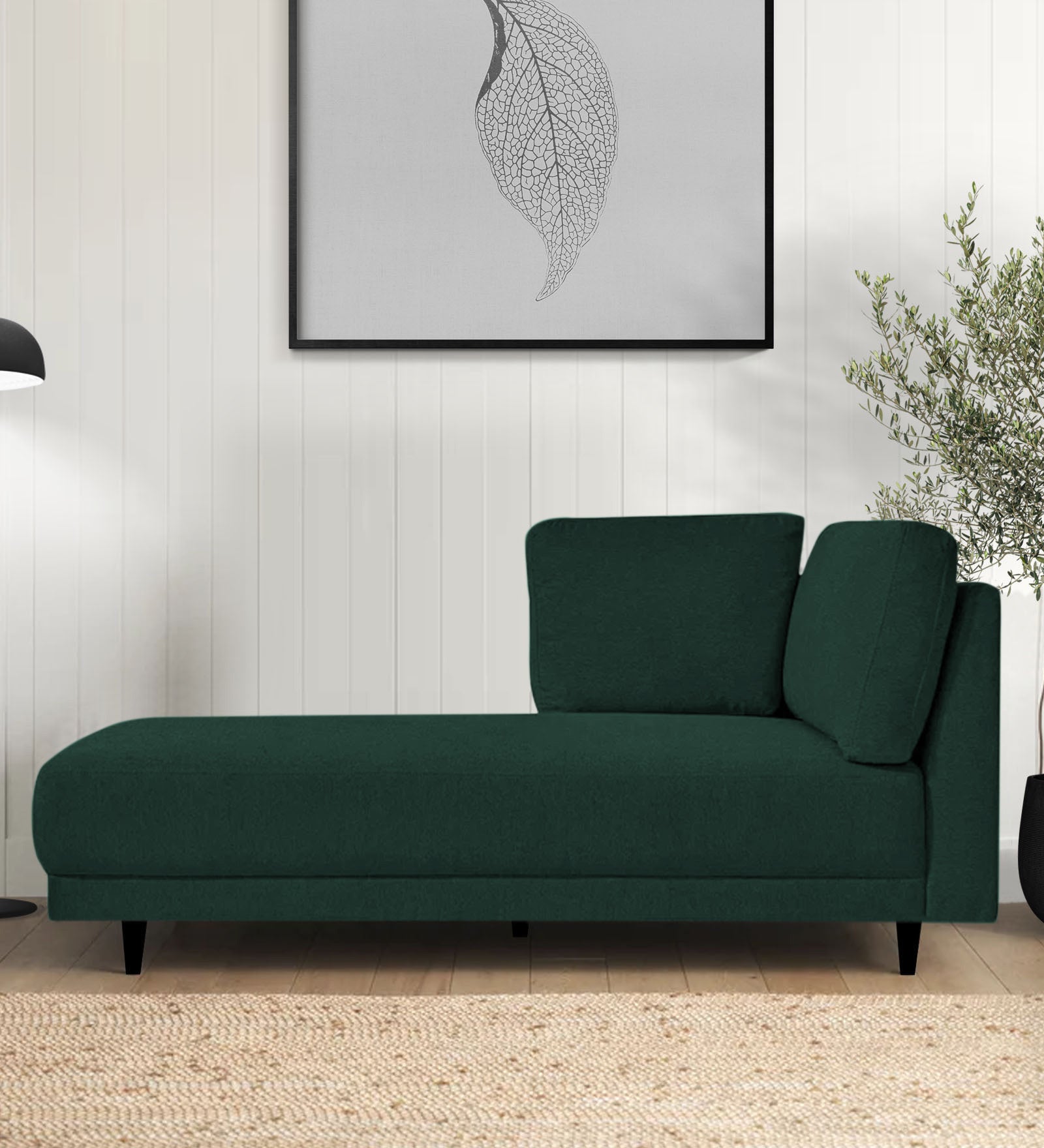 Jonze Velvet LHS Chaise Lounger In Forest Green Colour - Febonic Living