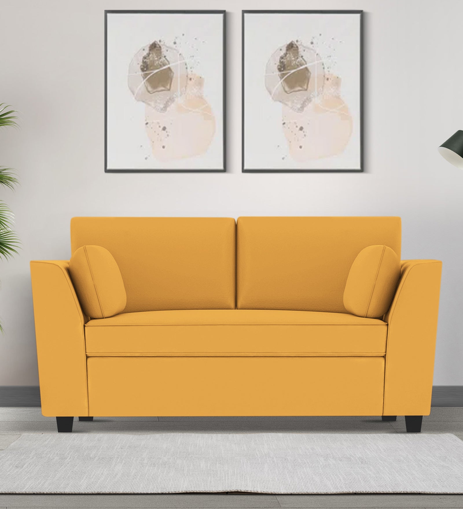 Bristo Velvet 2 Seater Sofa In Turmeric Yellow Colour - Febonic Living