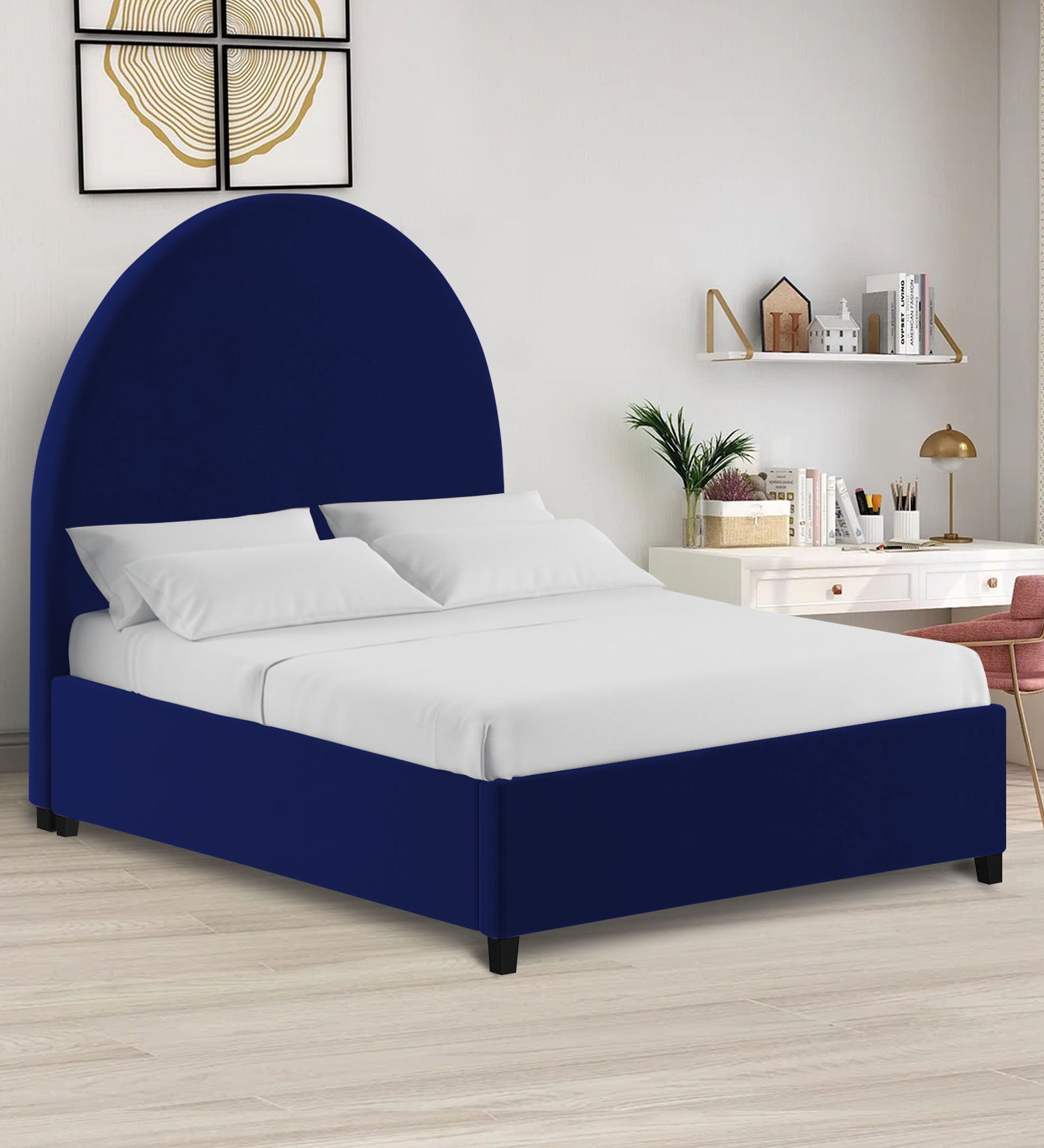 Maro Velvet King Size Bed In Indigo Blue Colour - Febonic Living