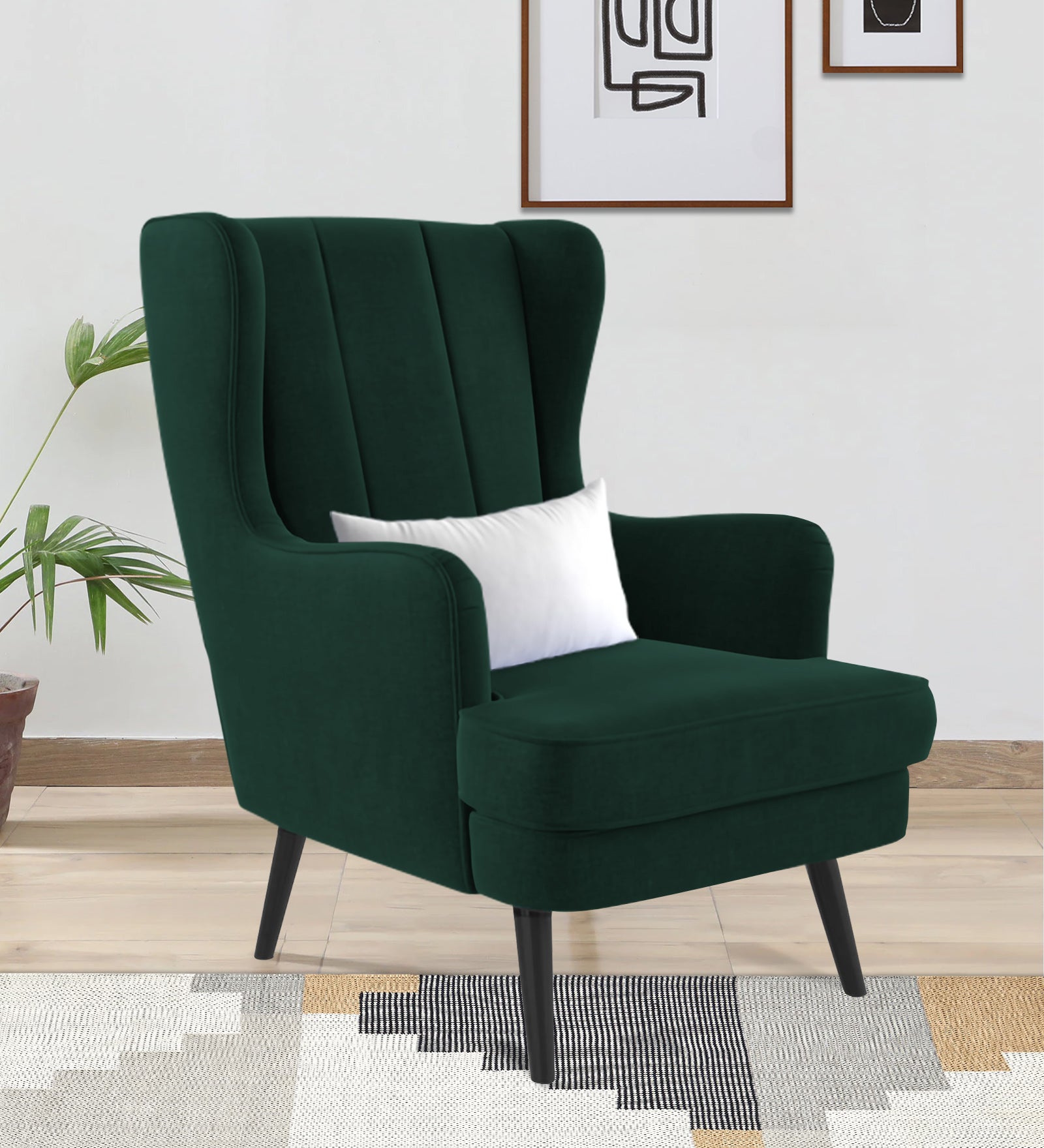 Niya Velvet Wing Chair In Forest Green Colour - Febonic Living