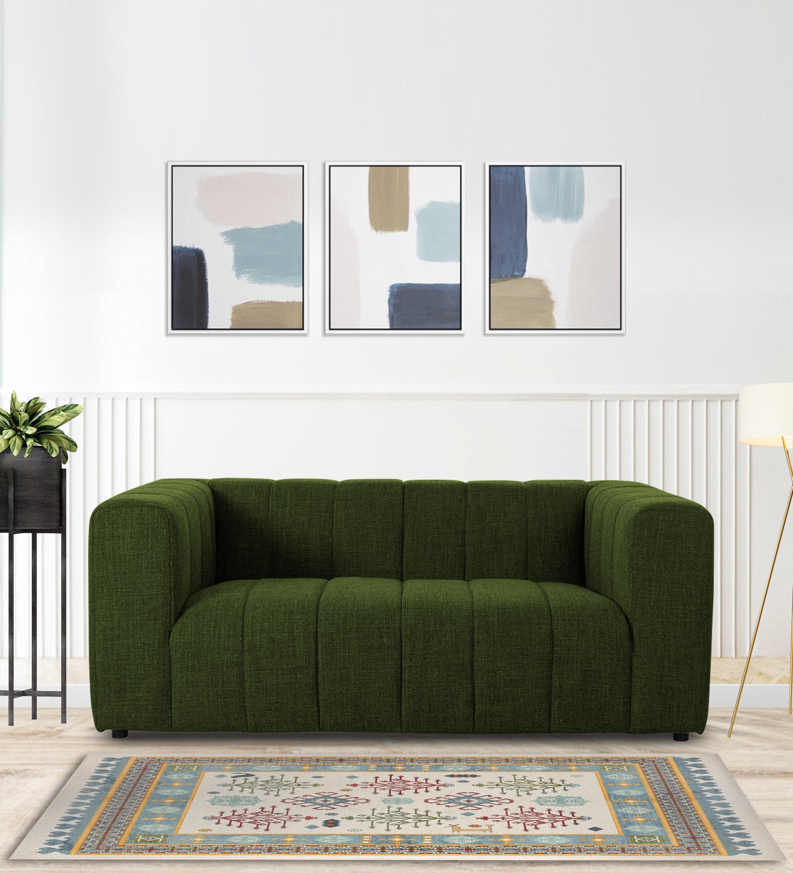 Lara Fabric 2 Seater Sofa in Olive green Colour