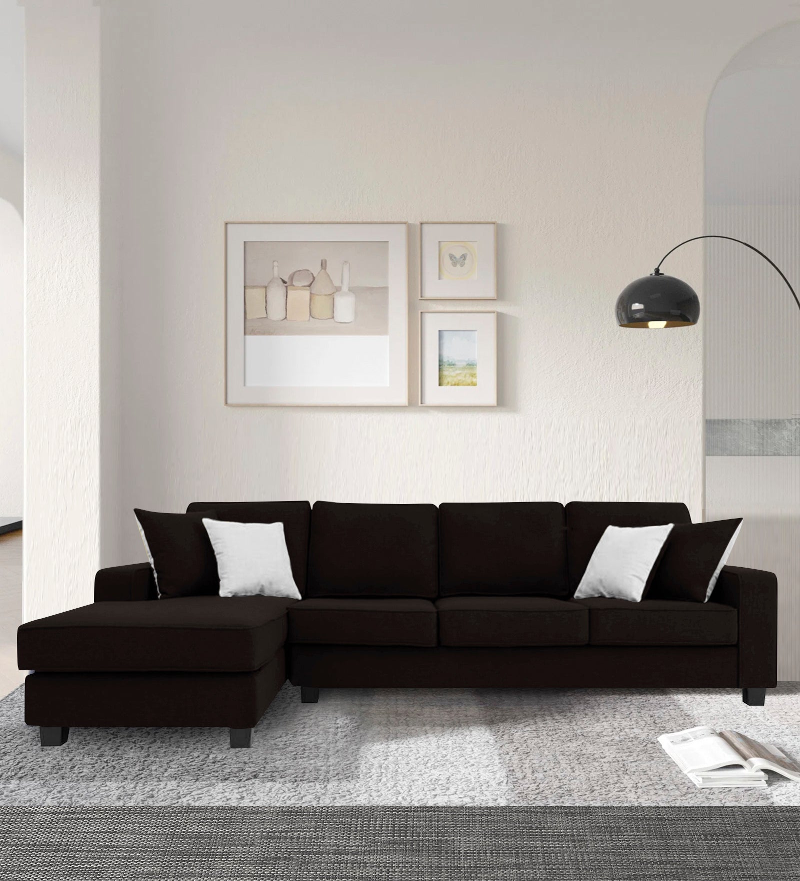 Ladybug Fabric RHS Sectional Sofa (3+Lounger) In Cara Brown Colour - Febonic Living
