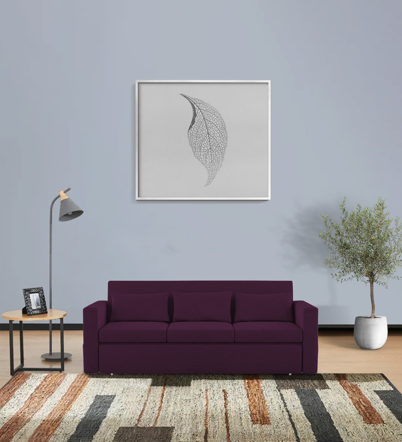 River Fabric 3 Seater Pull Out Sofa Cum Bed In Greek Purple Colour - Febonic Living