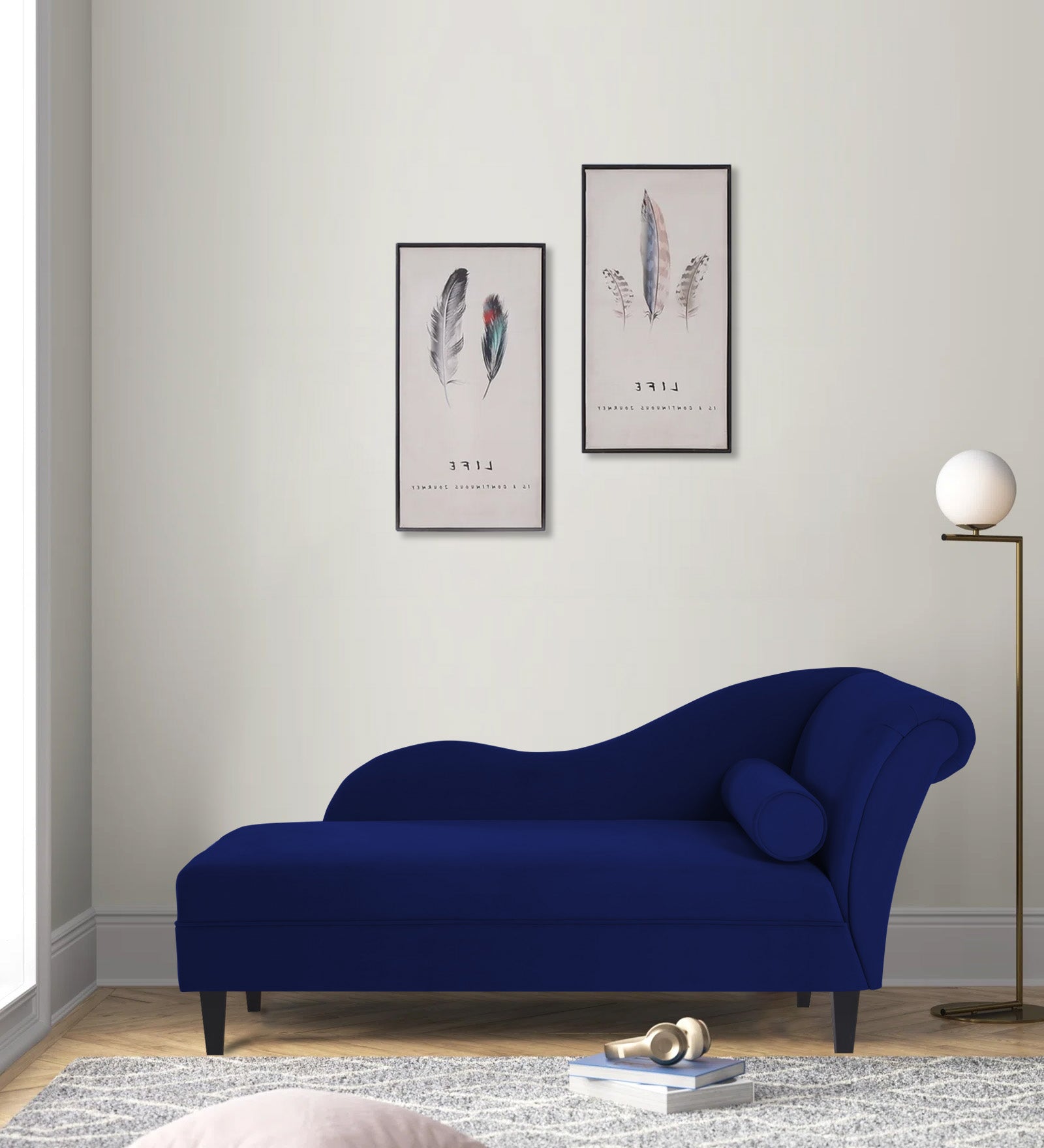 Rana Velvet LHS Chaise Lounger In Imperial Blue Colour - Febonic Living