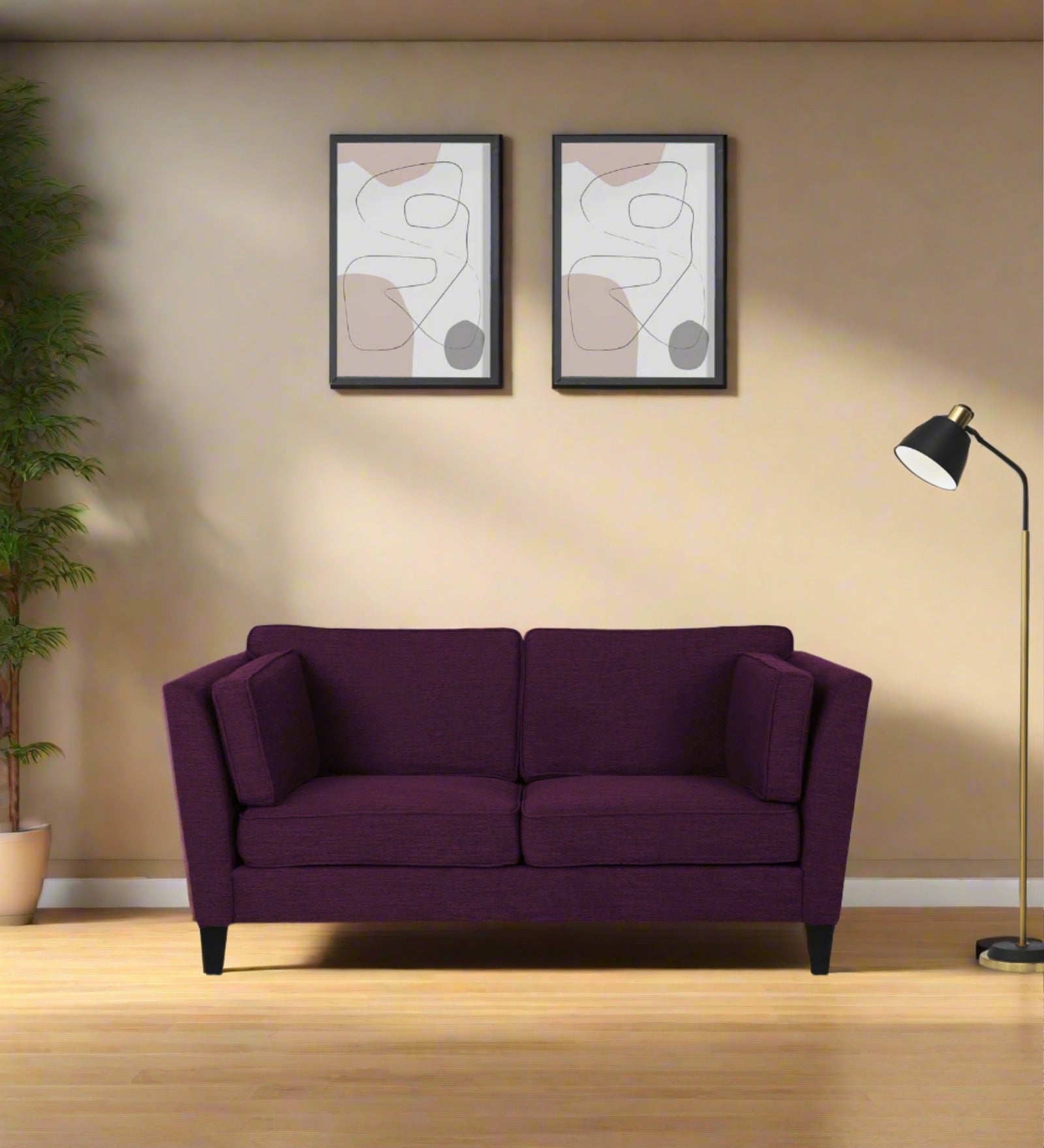 Nigar Fabric 2 Seater Sofa In Greek Purple Colour - Febonic Living