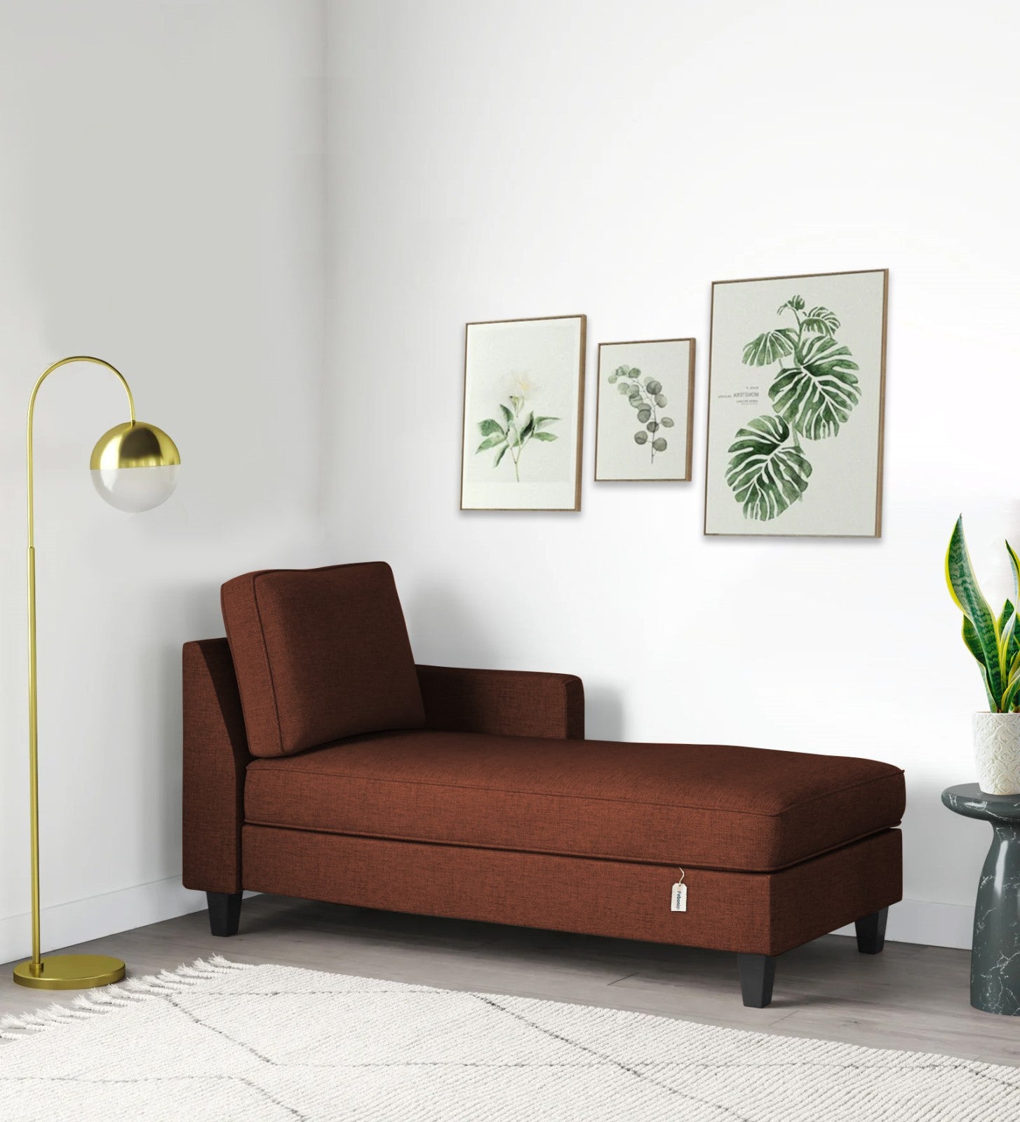 Royee Fabric RHS Chaise Lounger In Coffee Brown Colour With Storage - Febonic Living