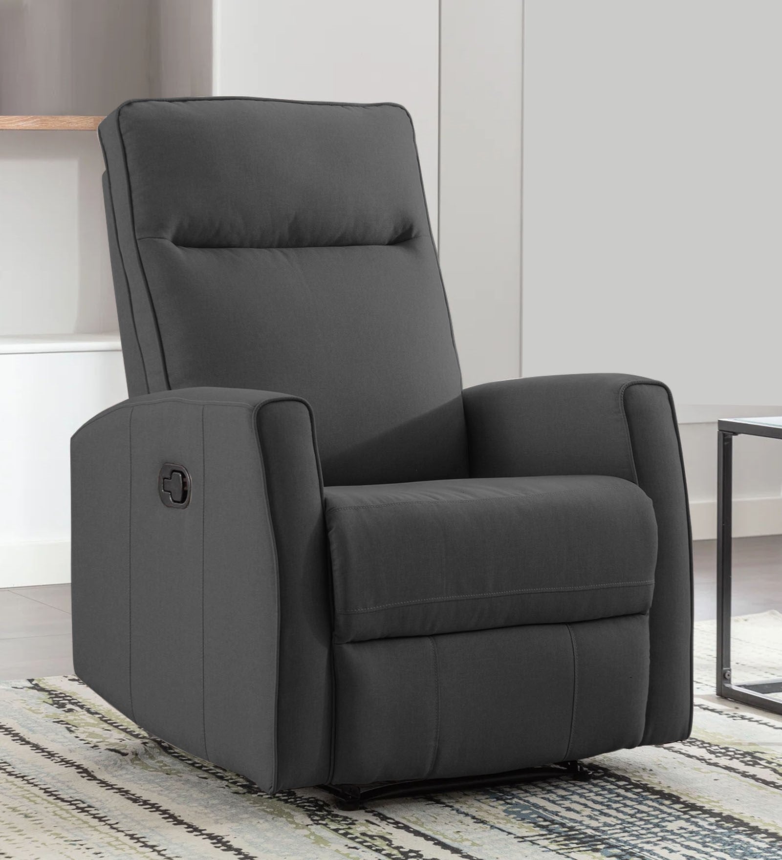 Logan Fabric 1 Seater Manual Recliner In Charcoal Grey Colour - Febonic Living