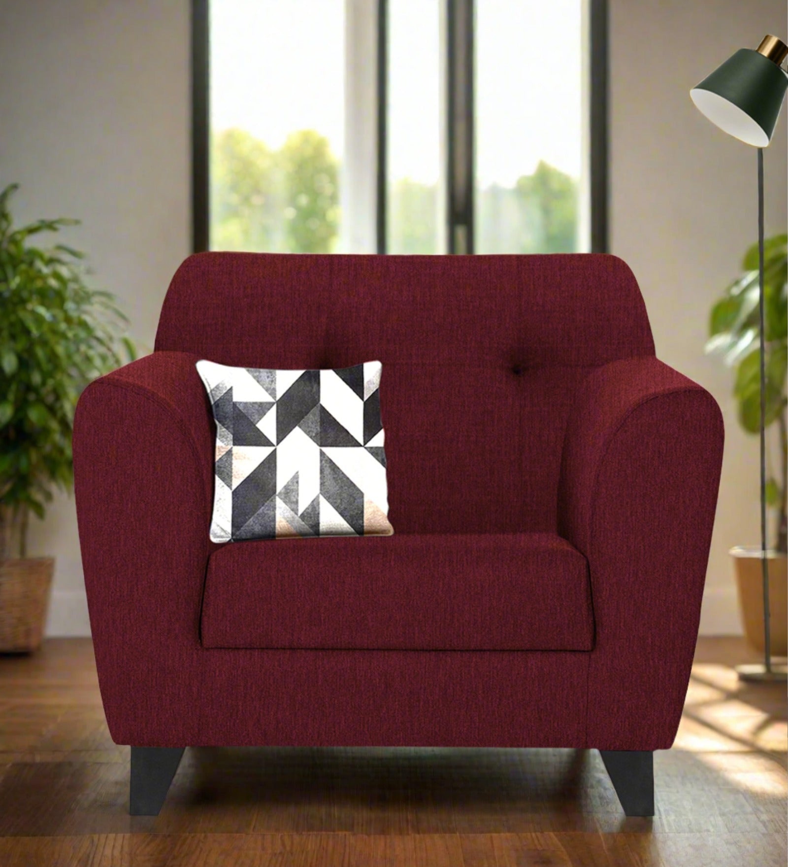 Melaan Fabric 1 Seater Sofa In Blood Maroon Colour - Febonic Living