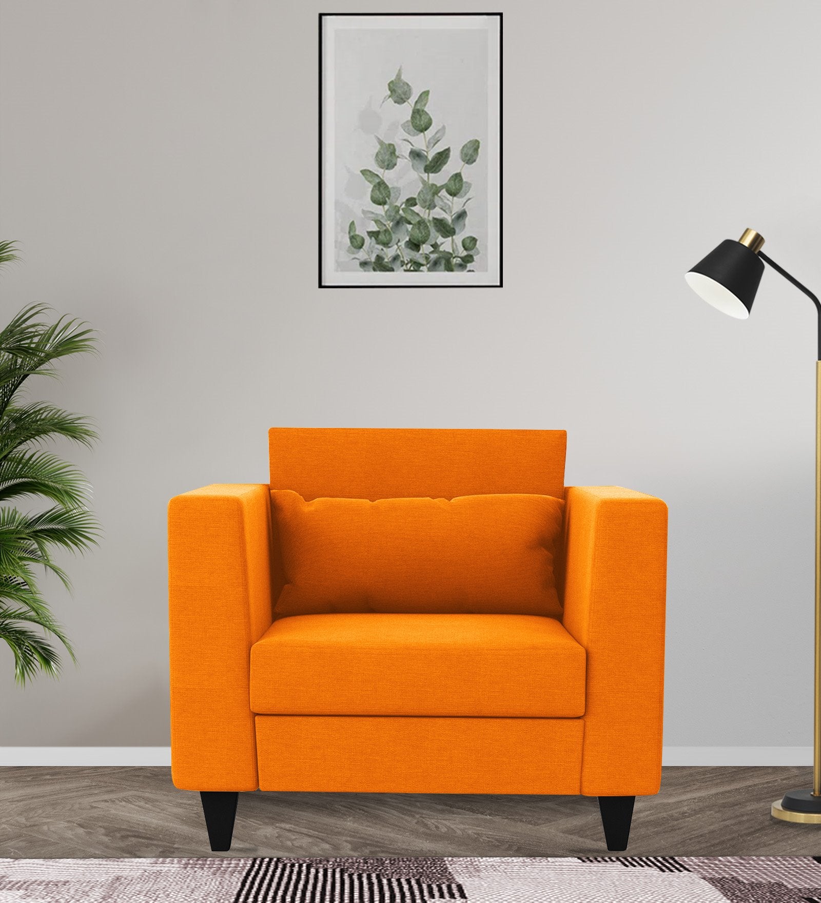 Nipul Fabric 1 Seater Sofa in Vivid Orange Colour