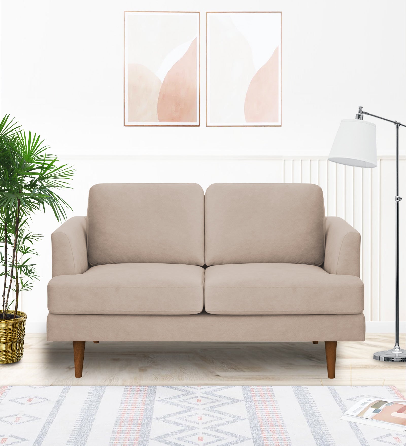Motra Velvet 2 Seater Sofa In Camel Beige Colour - Febonic Living
