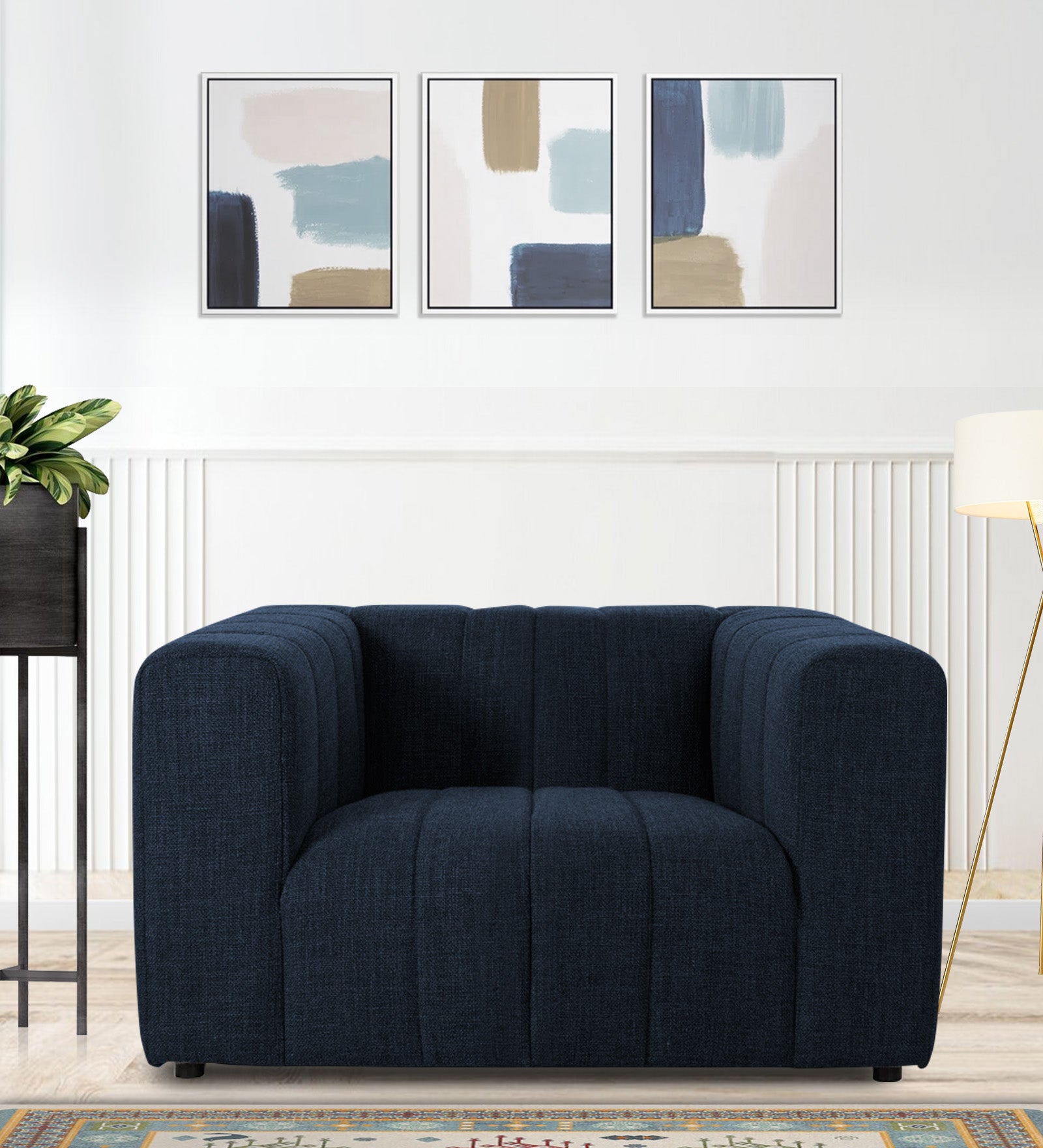 Lara Fabric 1 Seater Sofa In Denim Blue Colour - Febonic Living